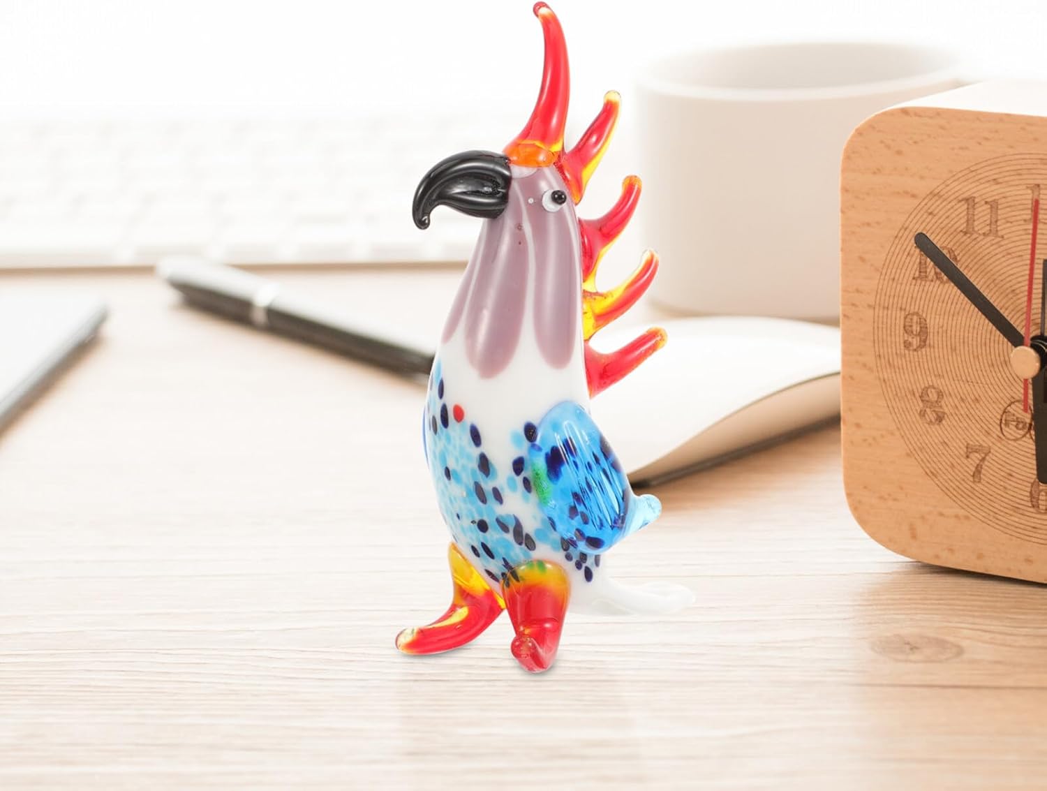 VILLCASE Figura de pájaro de cristal para decoración de esculturas de mano para el hogar, decoración de mano, adorable figura de loro, mini animal
