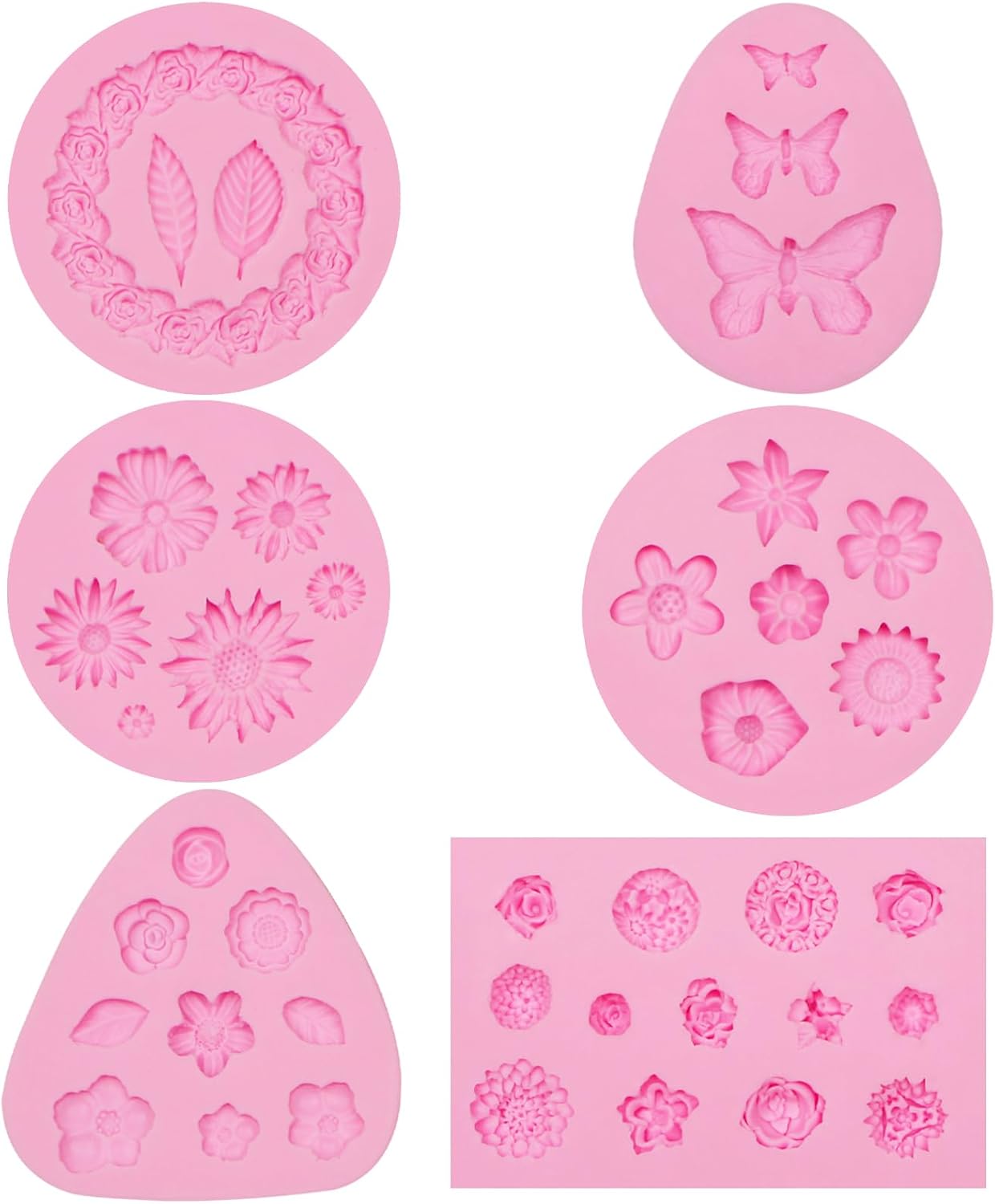 Mini moldes de silicona de arcilla, 6 paquetes de girasoles de mariposa, girasoles, dulces, fondant, molde de azúcar para decoración de jabón,