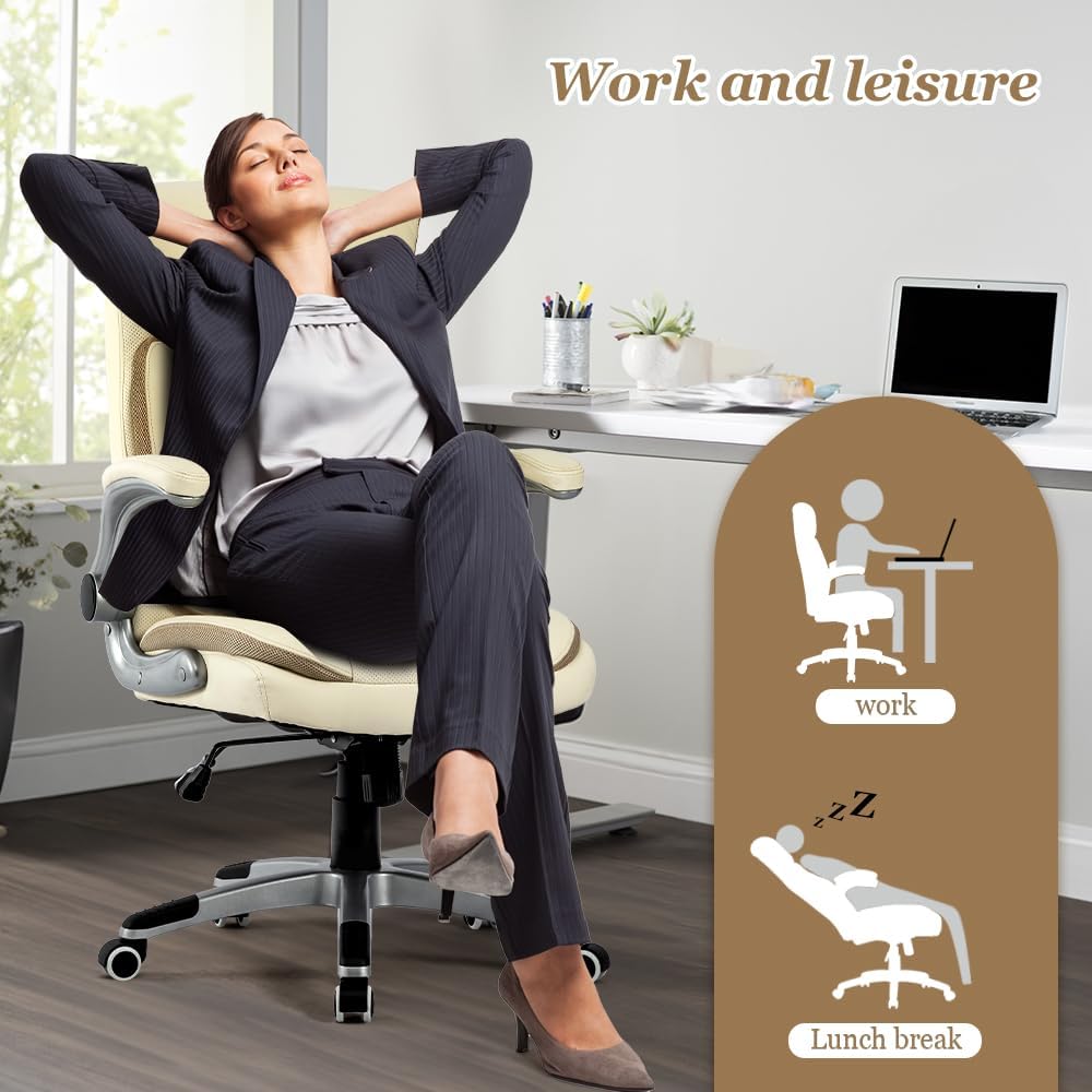 Savourseat Silla ergonómica de escritorio ejecutiva con reposabrazos abatibles y altura ajustable, 300 libras grande y alta, silla de oficina de