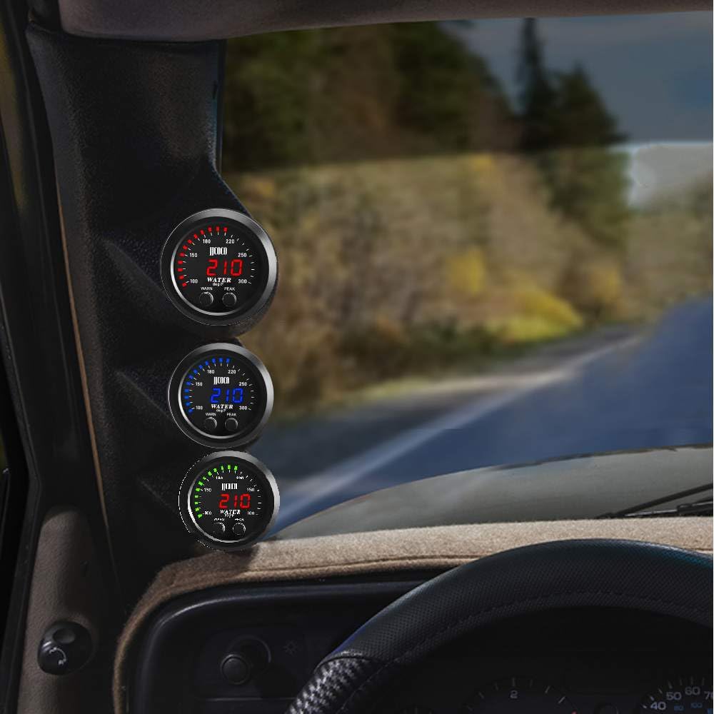 Medidor universal de temperatura del agua de 2.047 in 0-300F (-17  187C) LED digital rojo electrónico DC12V para automóvil automotriz con adaptador