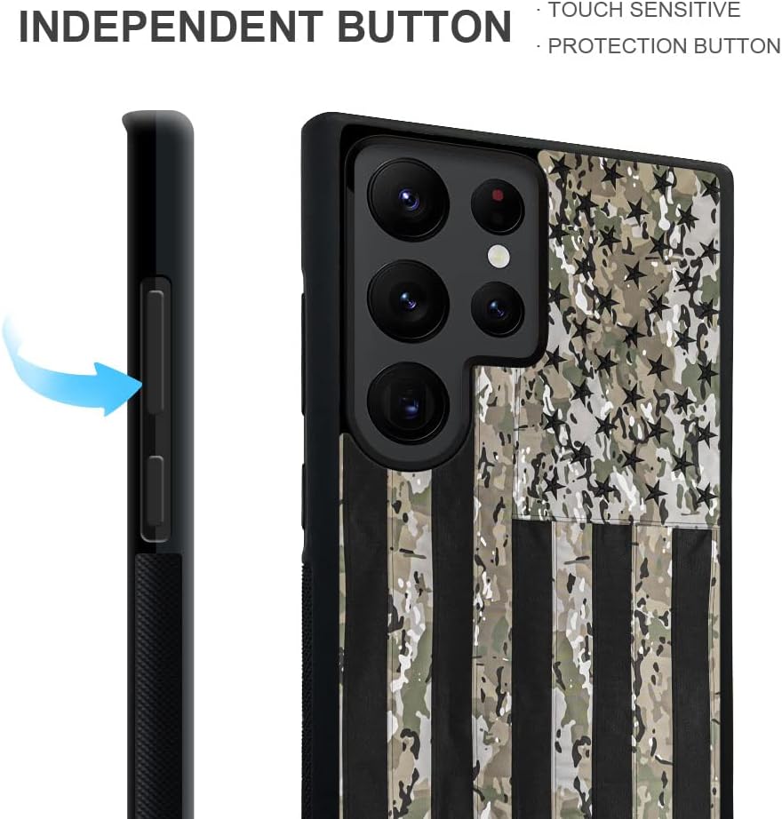 DJSOK Funda compatible con Samsung Galaxy S22 Ultra, diseño clásico de bandera de camuflaje y funda protectora de silicona suave