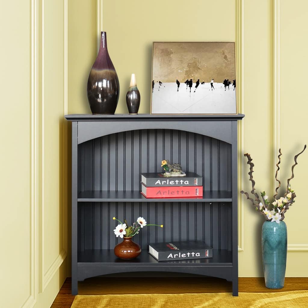 eHemco Estantería de 2 niveles con 2 soportes arqueados, 29 pulgadas, color negro