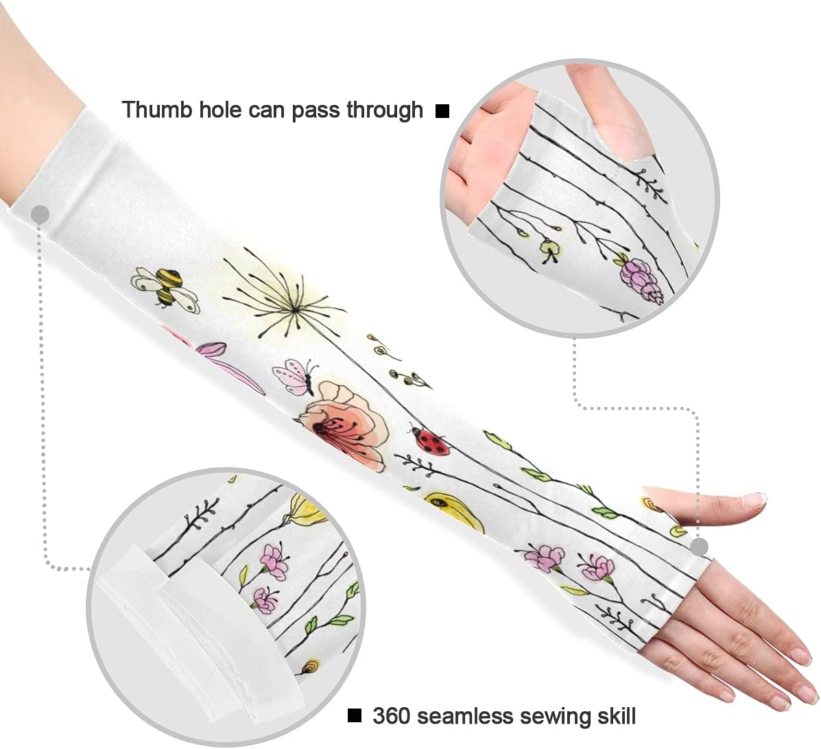 Mangas de jardinería con diseño de libélula de flores, con agujero para el pulgar, protección solar, mangas para brazos para mujeres y hombres