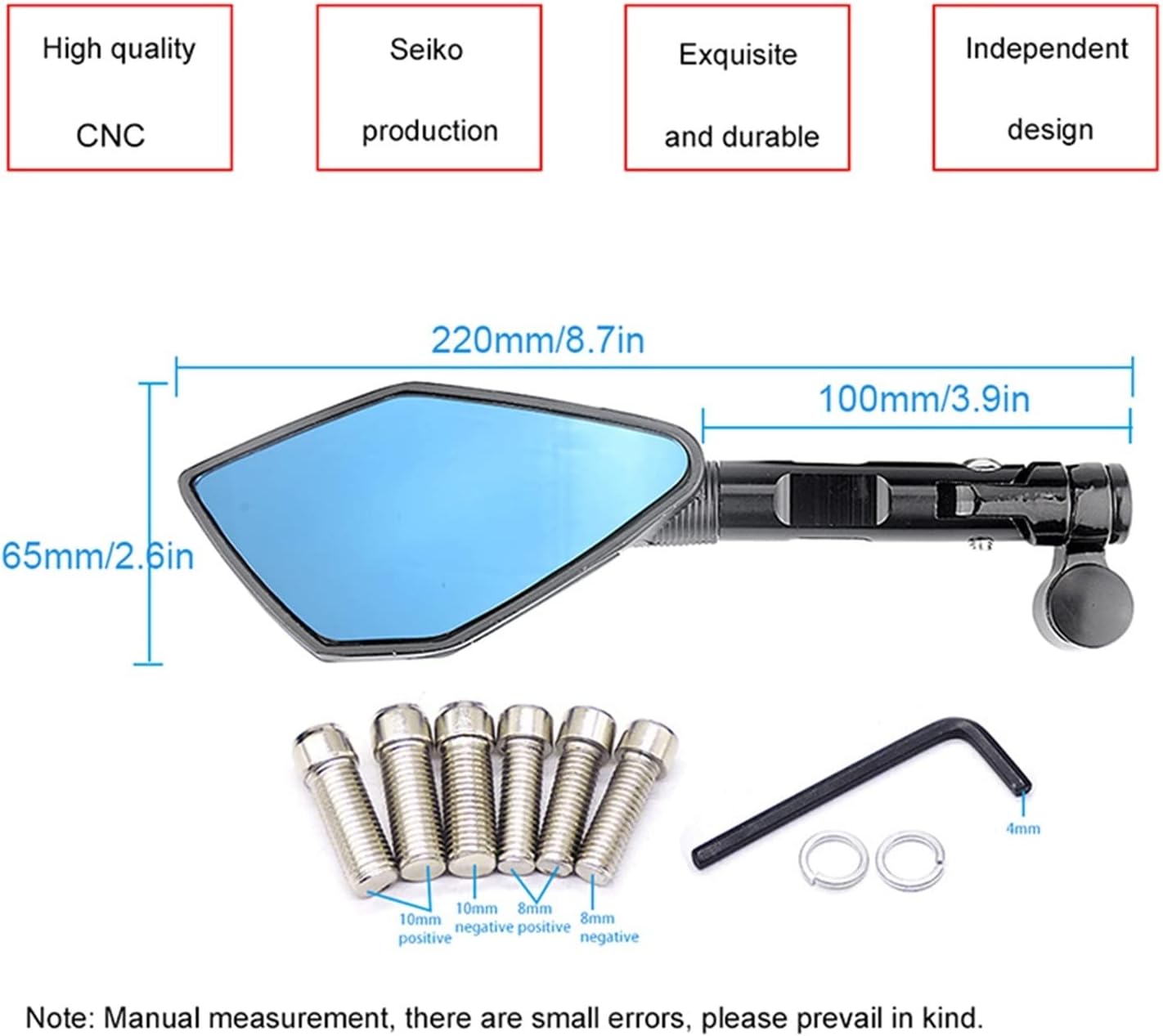 Espejos de motocicleta para motocicleta para Yamaha MT07 MT09 MT10 XSR700 XSR900 XJ6 TDM TMAX XMAX SMAX FZ1 FZ6 FZ07 FZ09 FZ10 (color  azul)