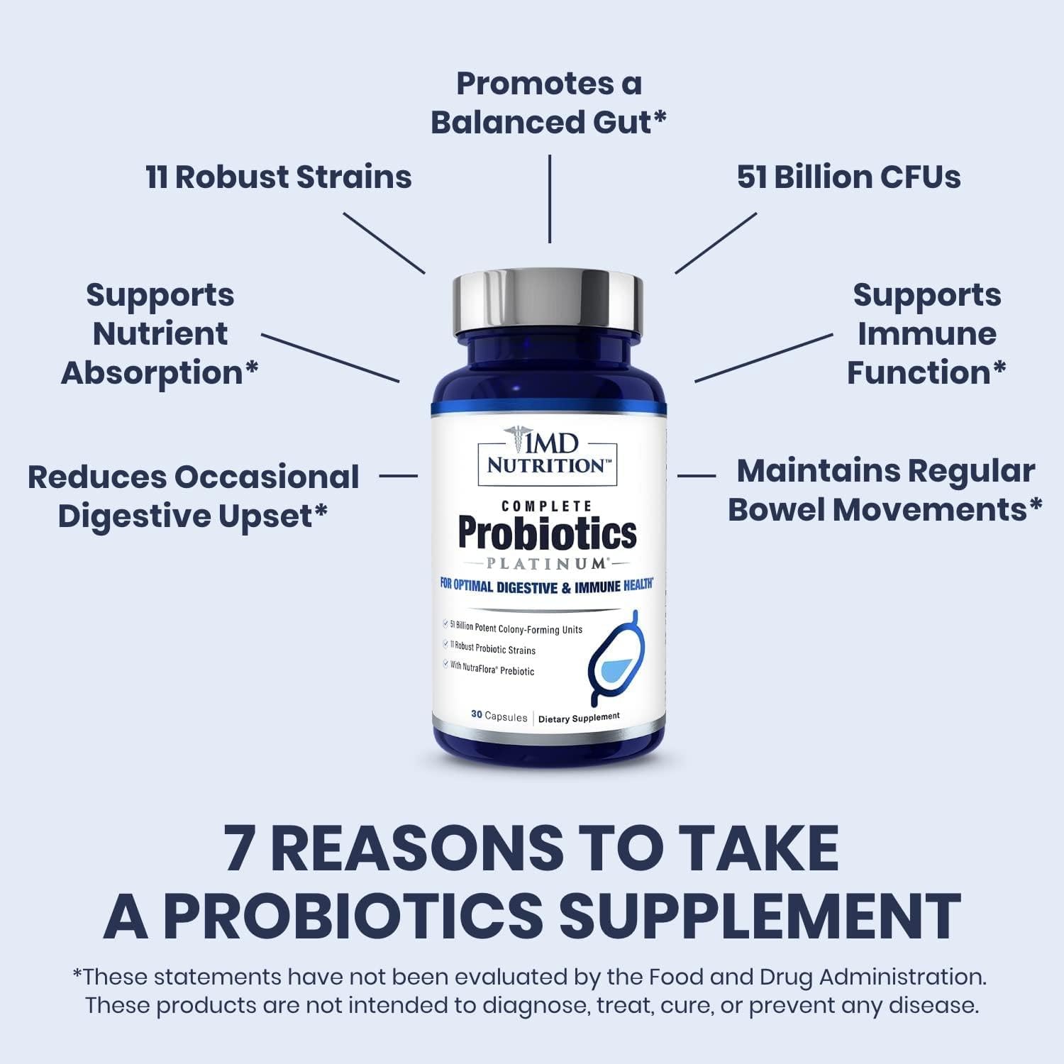MD-Supplement – Probióticos completos Pla-Tinum, 30 cápsulas, apoya la salud digestiva, contiene 11 cepas robustas y potentes, sin aditivo artificial