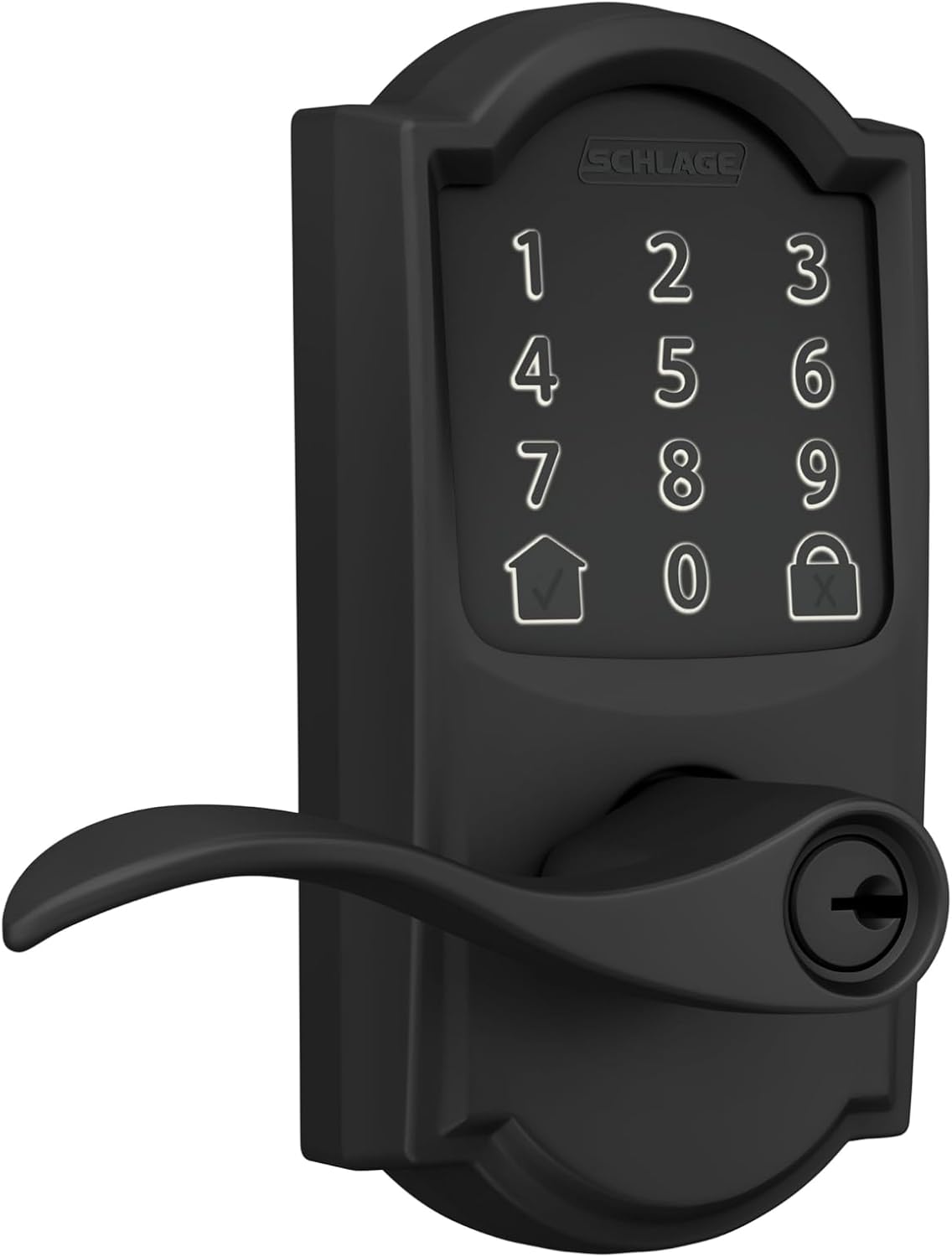 Schlage FE789WB CAM 622 Acc Encode WiFi Accent Lever Smart Lock, cerradura de puerta con pantalla táctil de entrada sin llave con borde Camelot,