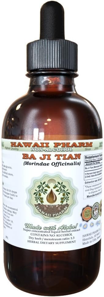 Hawaii Pharm Ba Ji Tian Extracto líquido sin alcohol, Ba Ji Tian, Morinda (Morindae Officinalis) Suplemento herbario natural de glicerita de raíz, 2