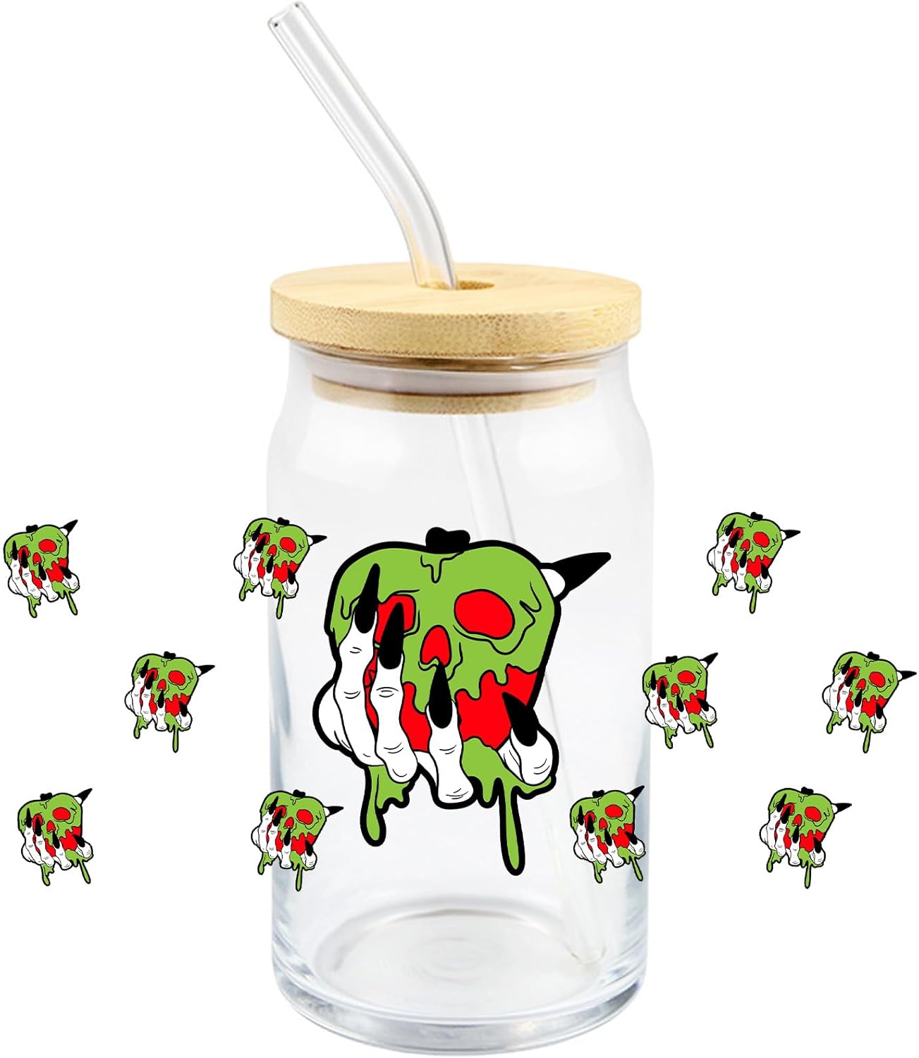 10 calcomanías de transferencia UV DTF de Halloween, impermeables, para tazas de 16 onzas, tazas de vidrio para café helado, calcomanías de
