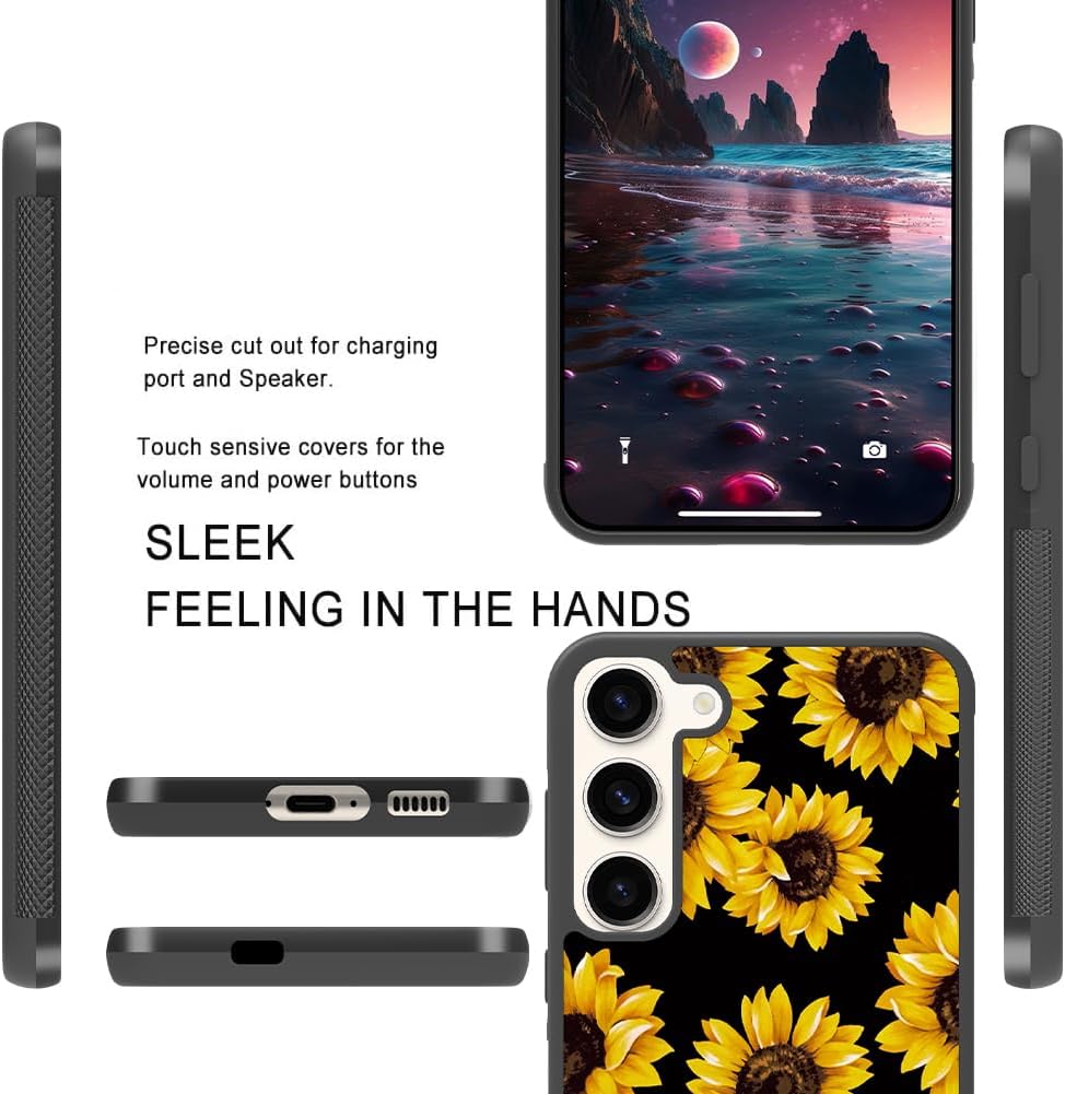 MOWIME Funda de girasol compatible con Samsung Galaxy S24 Plus con protector de pantalla, girasol amarillo S24 + funda con estampado floral,
