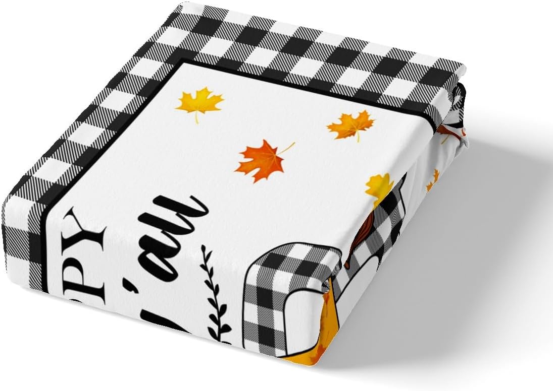 Manfei Juego de funda de edredón de gnomo de otoño, tamaño King, funda de edredón de calabaza a cuadros de leopardo con 2 fundas de almohada, juego