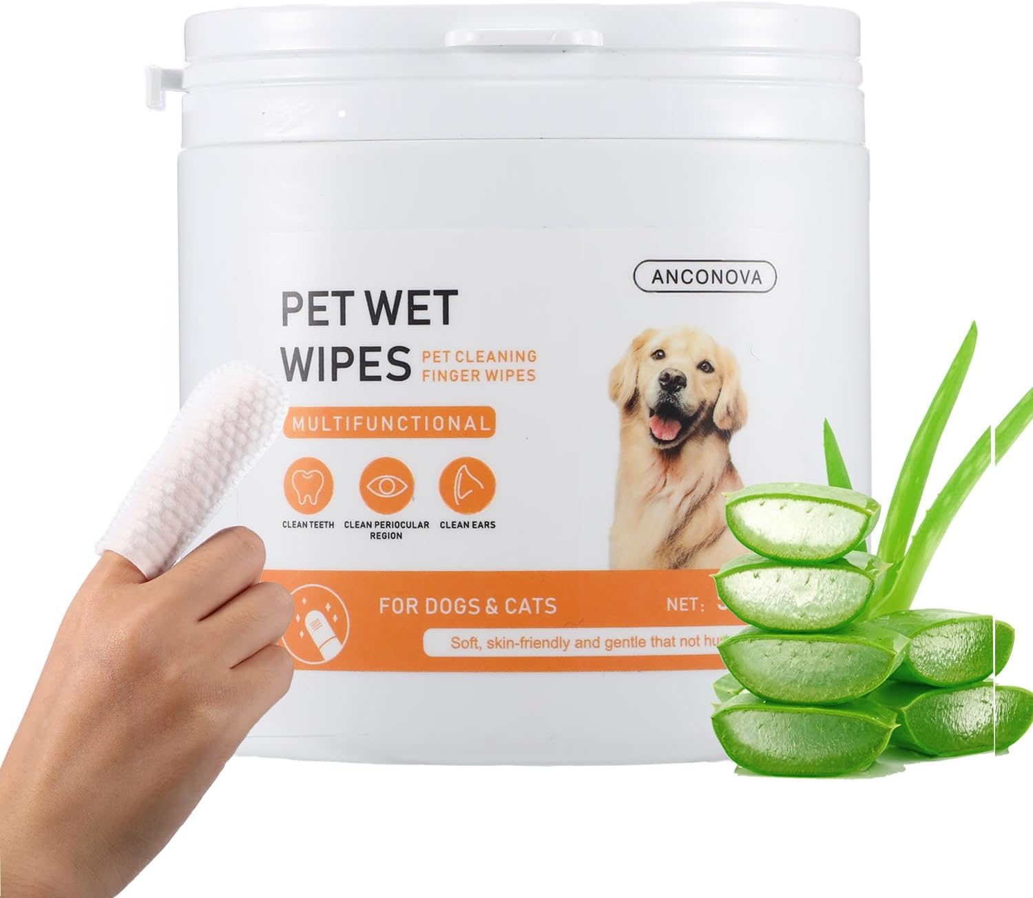 ANCONOVA Toallitas desechables de limpieza suave multifuncional, cepillo de dientes de dedos para perros y gatos, eliminador de mal aliento,