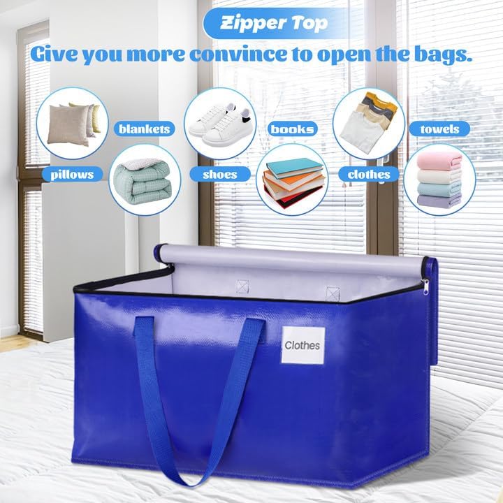 Paquete de 4 bolsas de mudanza resistentes de 125 litros, cajas de mudanza con asas reforzadas y cremalleras de alta calidad, bolsas de