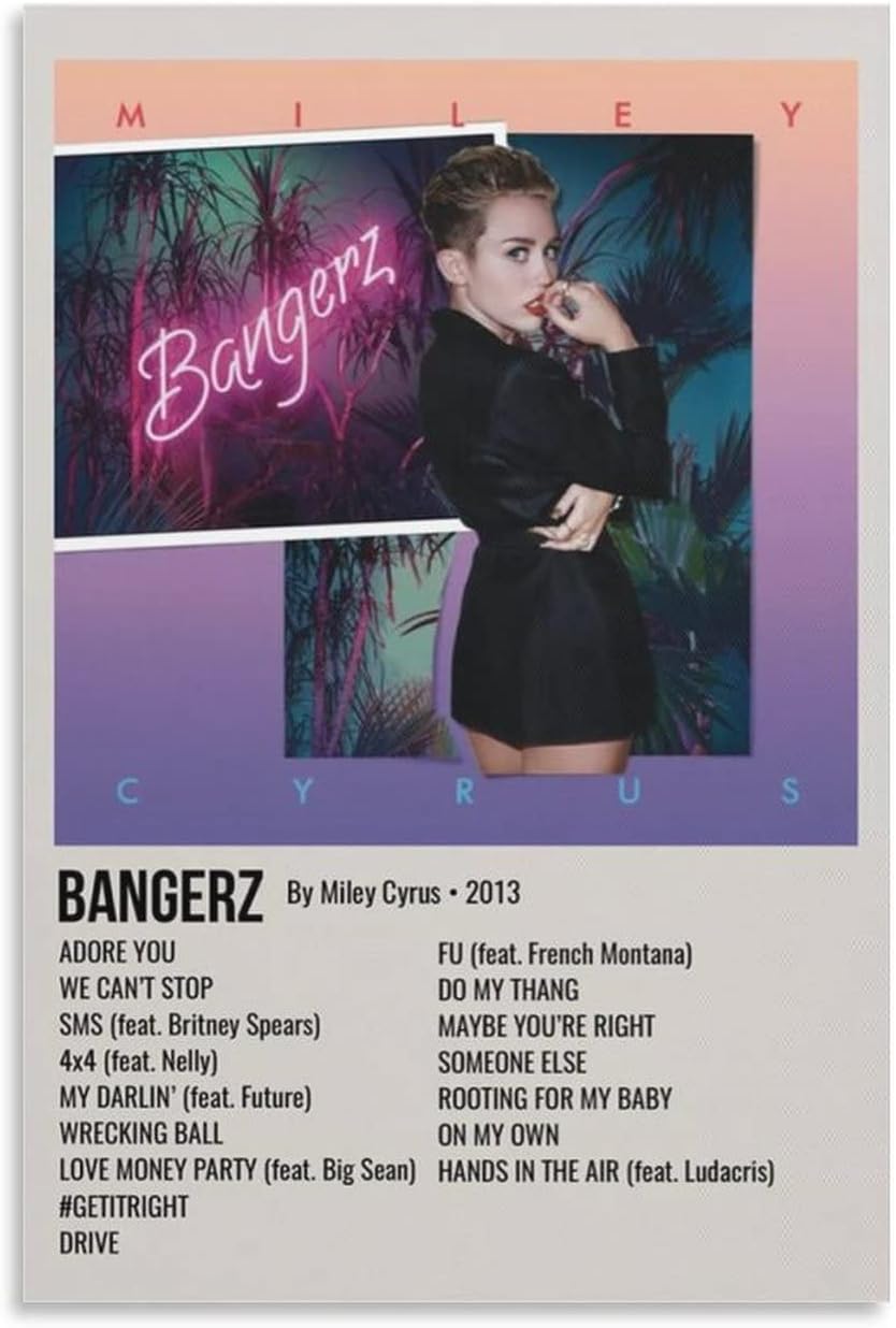 Miley Cyrus BANGERZ 2013 – Póster en lienzo para decoración de dormitorio, paisaje, oficina, San Valentín, cumpleaños, regalo, sin marco, 12 x 18