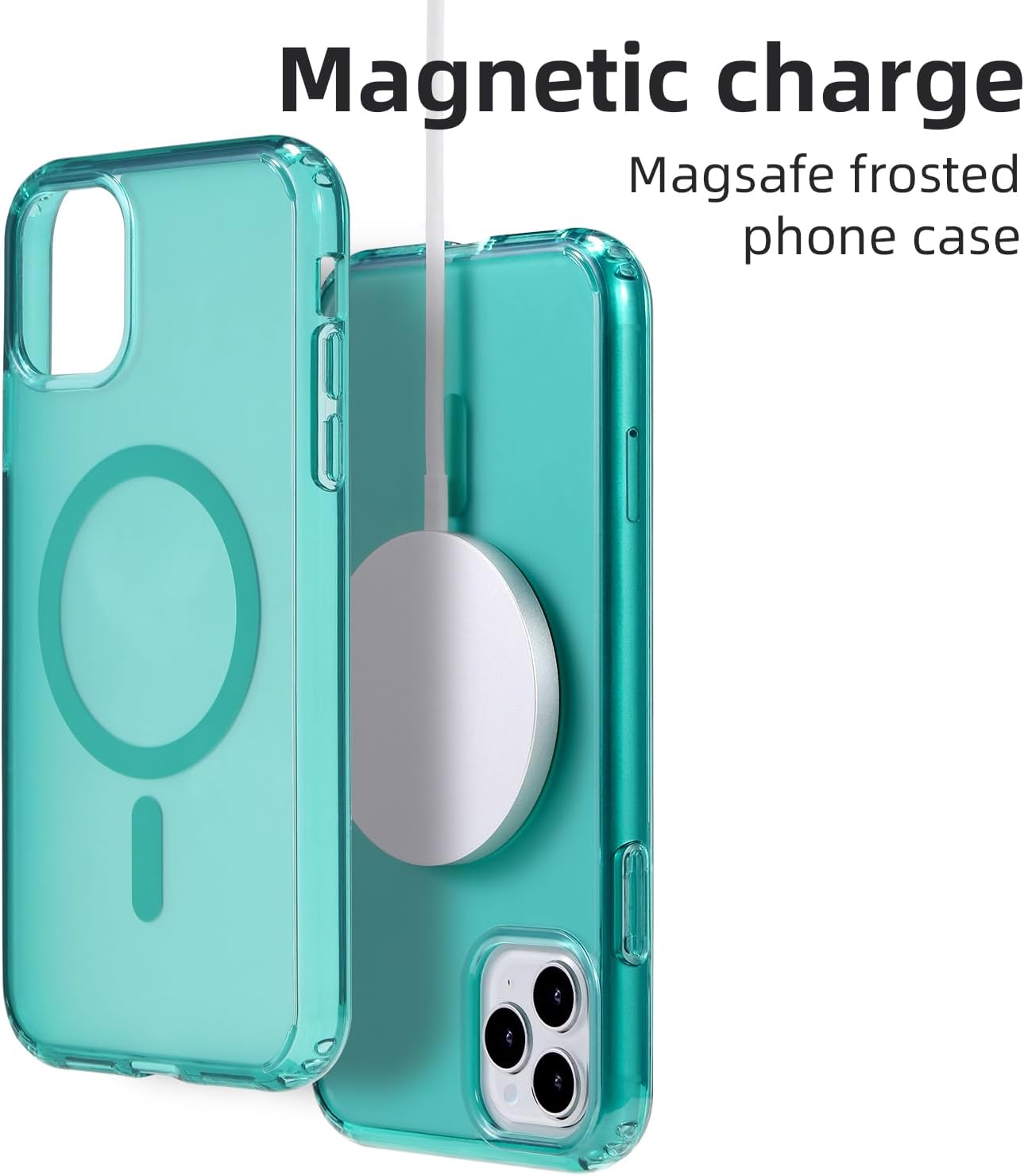 Funda magnética para iPhone 11 Pro probada contra caídas de grado de 10 pies y compatible con MagSafe parte trasera translúcida mate, antihuellas,
