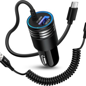 Cargador de coche Android Auto de 48 W, cable USB C retráctil para teléfono rápido, cable de carga en espiral tipo C de 3 pies y 6 pies para Samsung Cargador de coche Android Auto de 48 W, cable USB C retráctil para teléfono rápido, cable de carga en espiral tipo C de 3 pies y 6 pies para Samsung