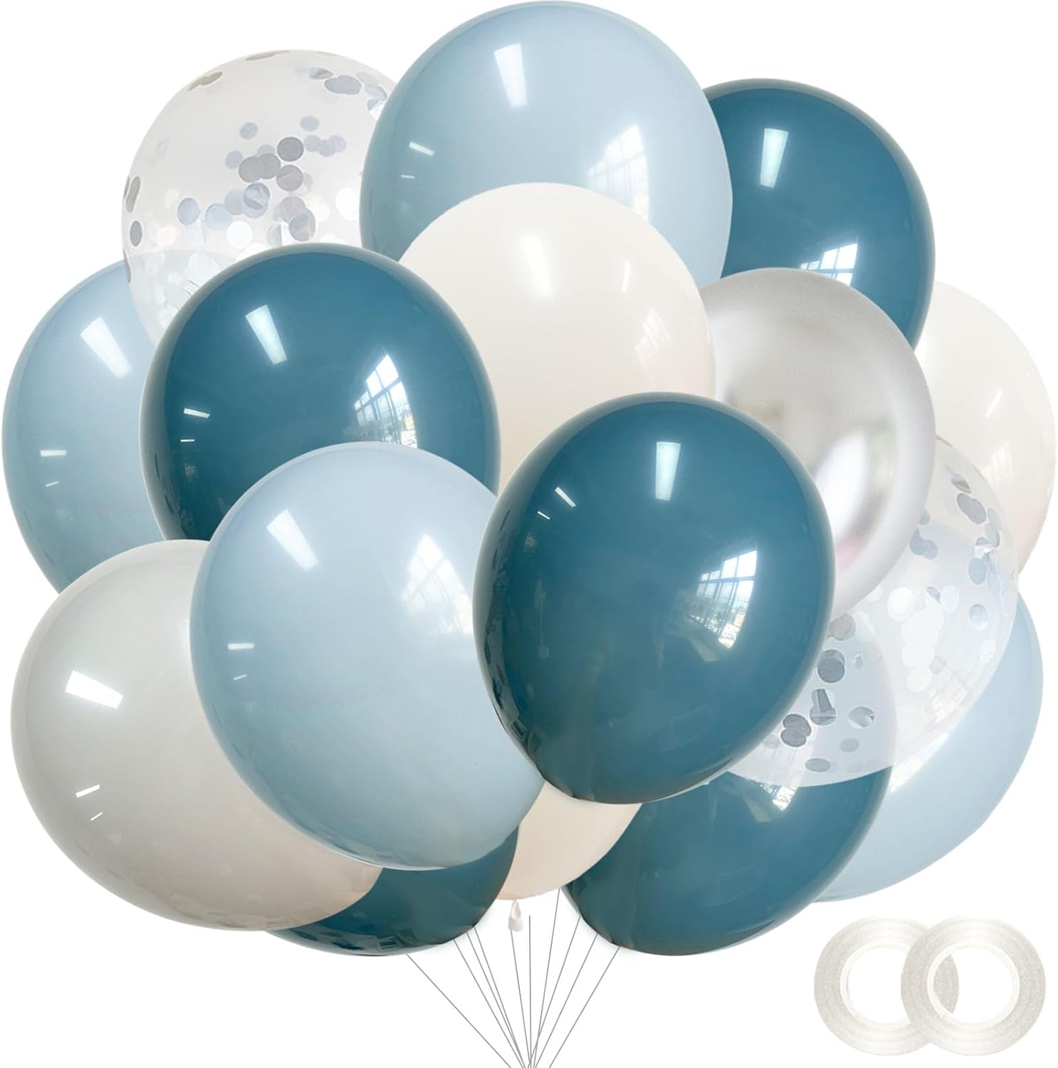 Globos de látex azul pizarra de 12 pulgadas, 60 piezas de niebla de hielo retro polvorienta, azul mar, gris, blanco, arena, plata, decoración de