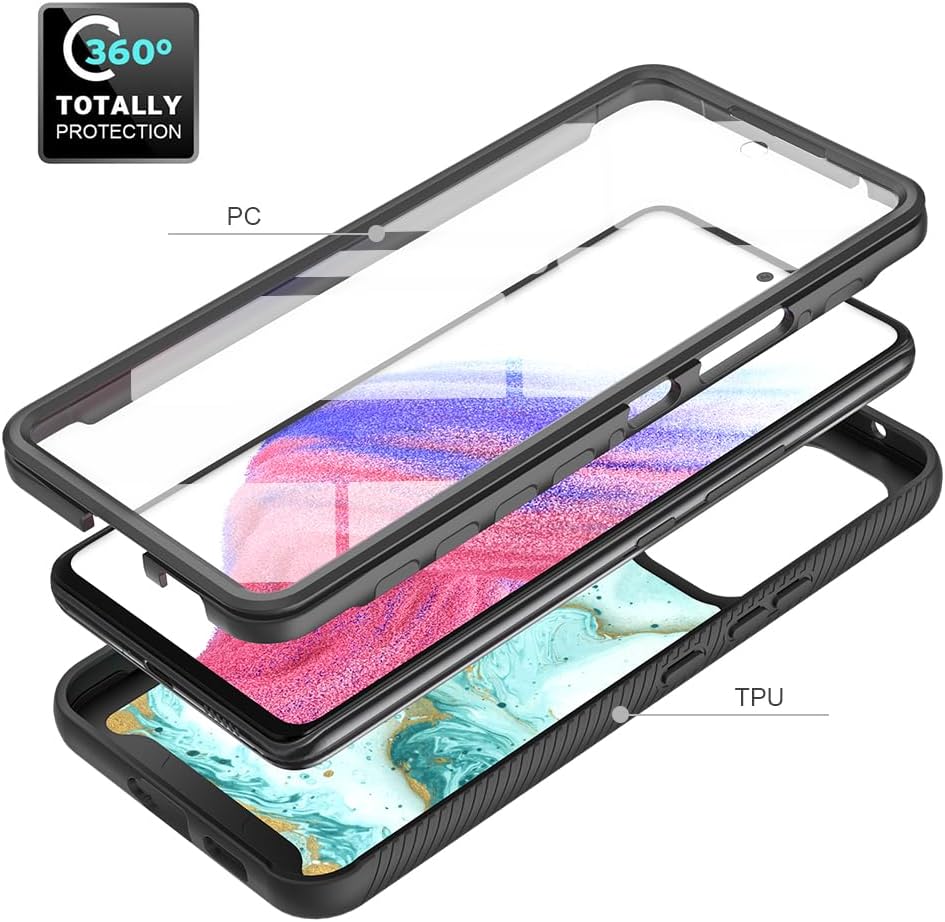 TJS Funda compatible con Samsung Galaxy A53 5G, con protector de pantalla integrado, cubierta protectora contra caídas de cuerpo completo, TPU color