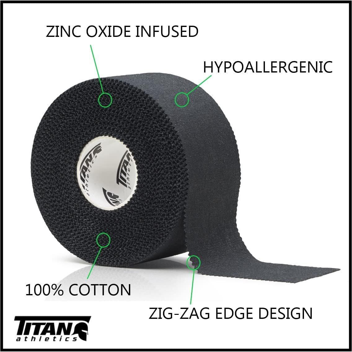 Cinta deportiva negra de alta calidad – 1 12 pulgadas x 45 pies por rollo – 100% algodón con óxido de zinc – Diseño en zig zag fácil de rasgar