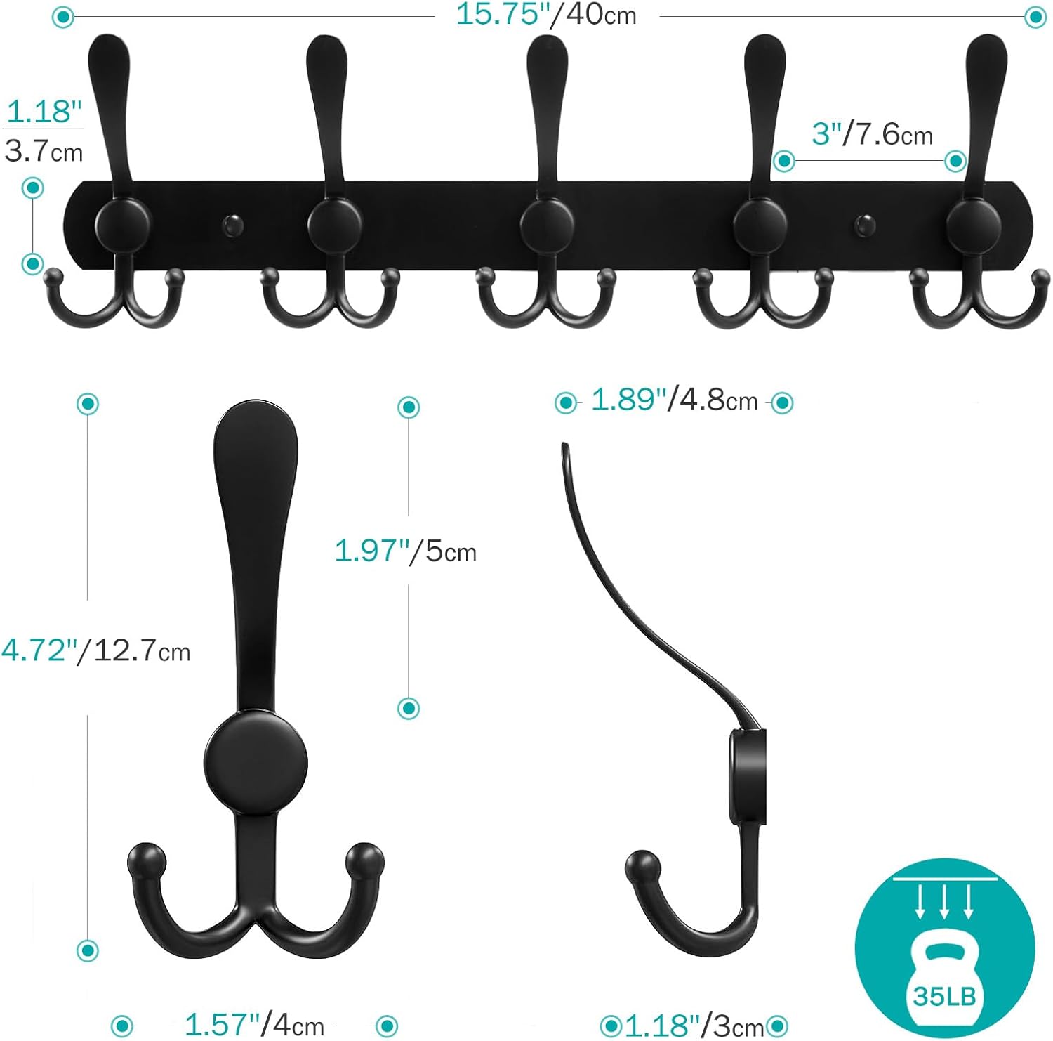 Gancho de pared para colgar ropa, ganchos de pared negros para dormitorio, cocina, baño, color negro