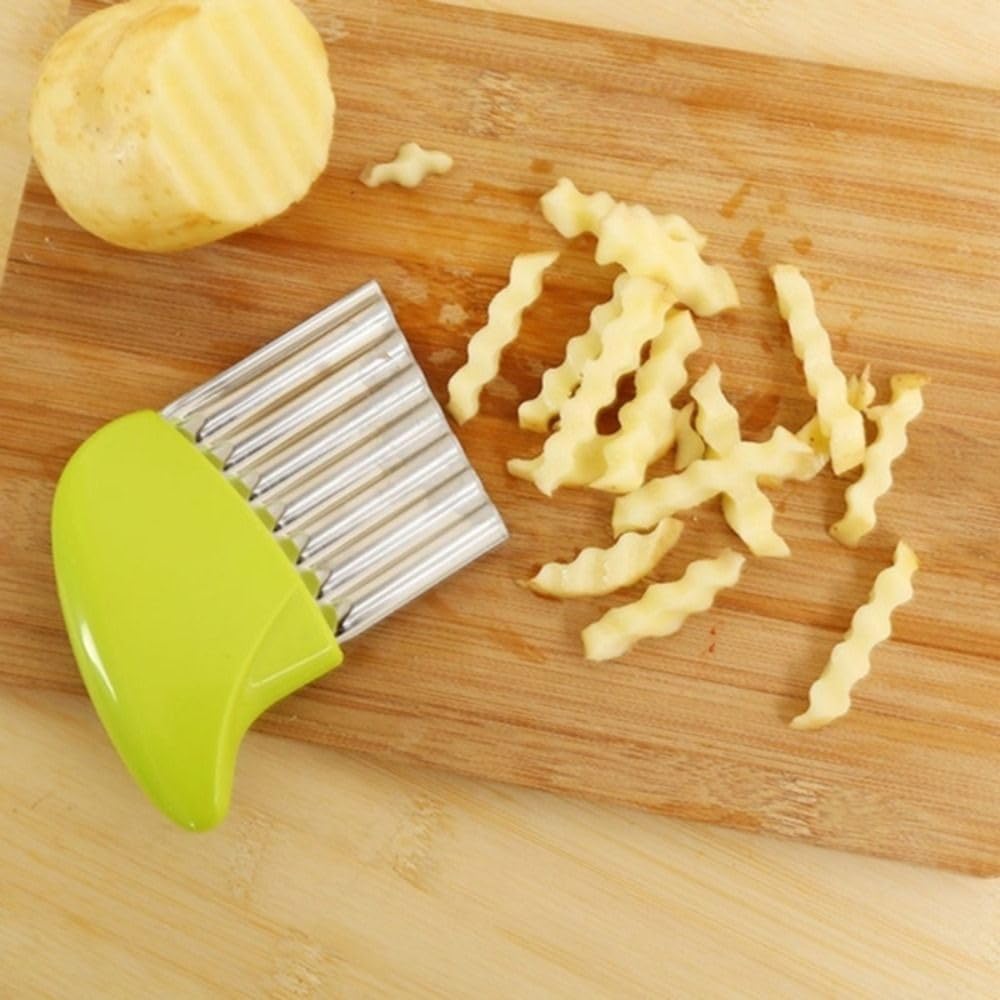 Herramienta de corte arrugado, picador ondulado de acero inoxidable, cortador de patatas y cebollas de frutas y verduras, cortador de papas y papas