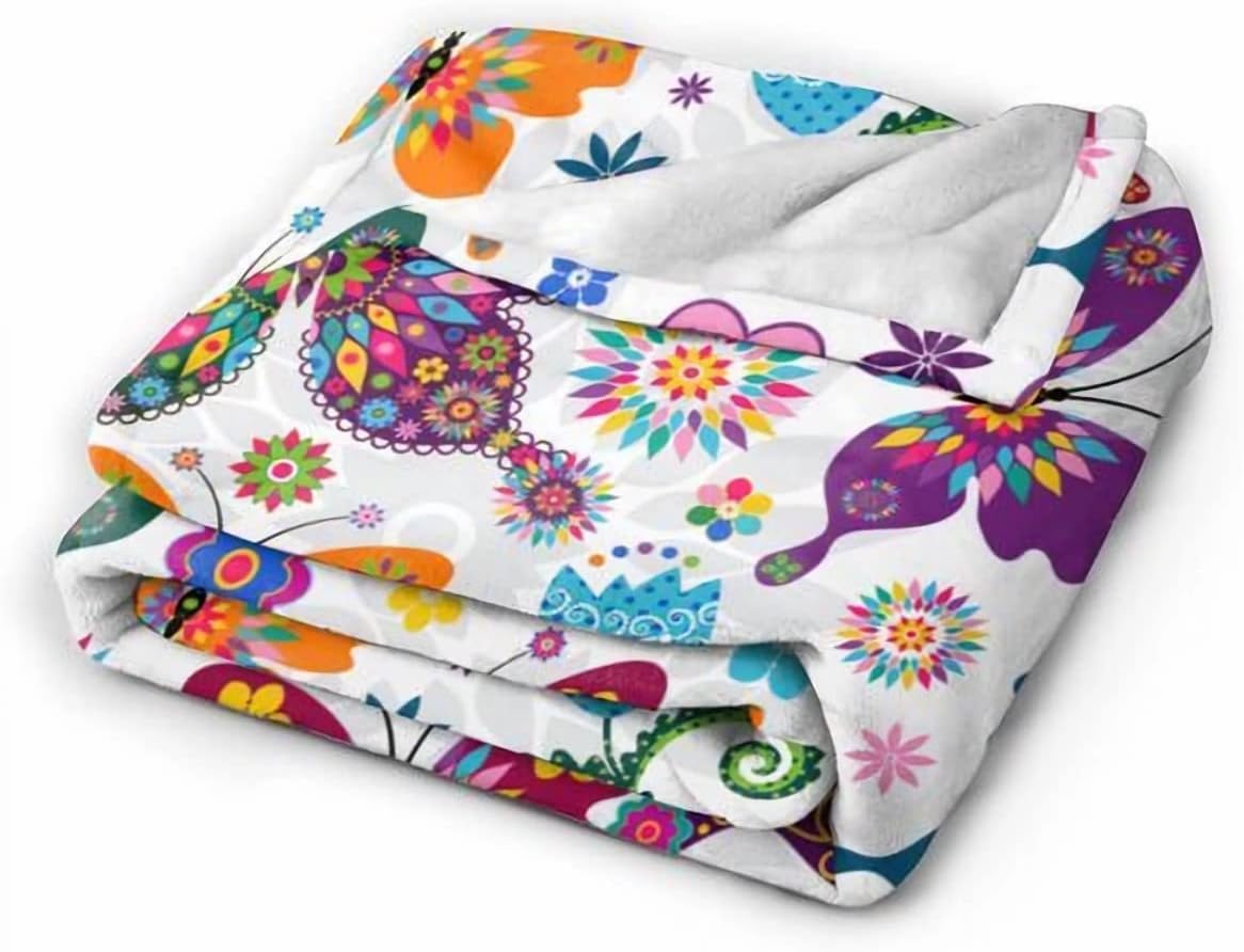 Zhung Ree Manta de franela de forro polar de microfibra de flores de mariposa coloridas, mantas duraderas para sofá, decoración del hogar, perfecta