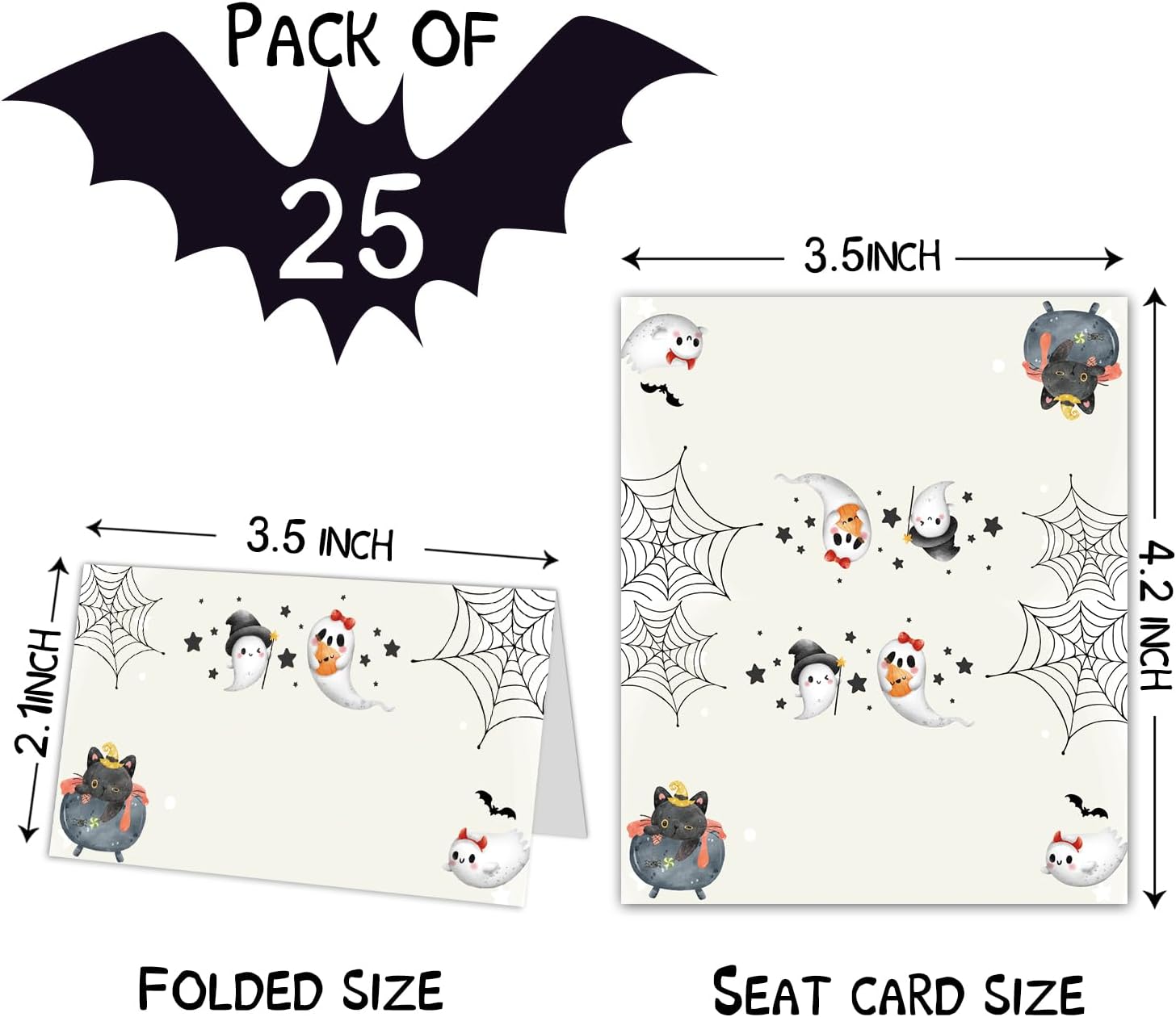 Tarjetas de lugar de mesa de Halloween, tarjetas editables con nombre, paquete de 25 etiquetas de tienda de comida para bufé, tarjetas de nombre de