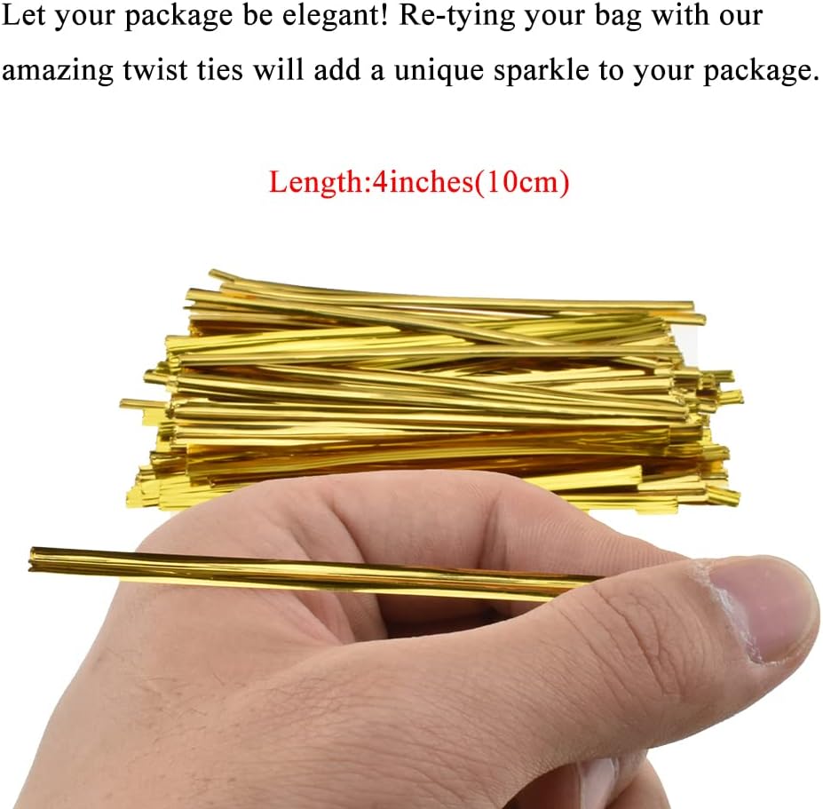 HAHIYO 300 lazos torcidos de metal dorado de 4 pulgadas para pan, dulces, bolsas de café, lazos para plantas de jardín, bolsas de celofán, bolsas de