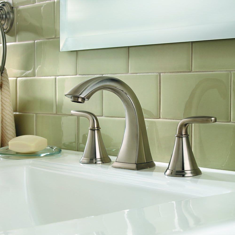 Pfister Pasadena LF049PDKK – Grifo para lavabo de baño, 8 pulgadas de ancho, 2 asas, 3 agujeros, acabado de níquel cepillado, LF049PDKK