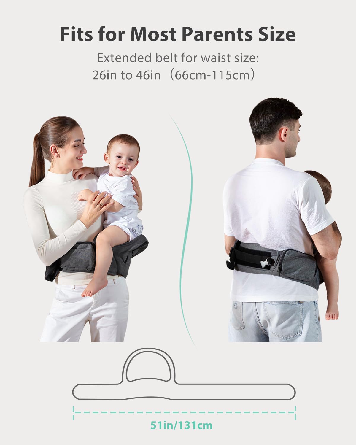 Portabebés ergonómico con múltiples bolsillos, cintura extendida ajustable para recién nacidos y niños pequeños de hasta 50 libras, color gris