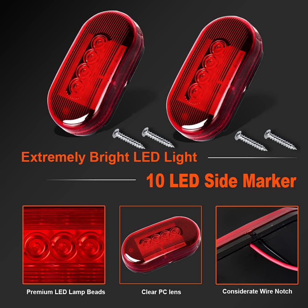 nifeida 2 luces LED ovaladas de 4 x 2, color rojo, 10 diodos, montaje en superficie, impermeables, luces de liquidación para caravana, remolque,