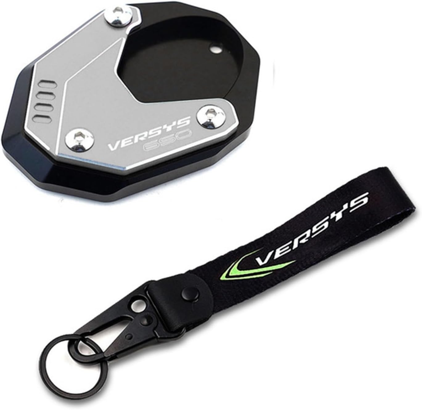 CNC aluminio for Kawasaki Versys650 Versys 650 2010-2022 Motorcycle Kickstand Foot Side Stand Enlarger Pad Keychain (Color  Grey-Combo)