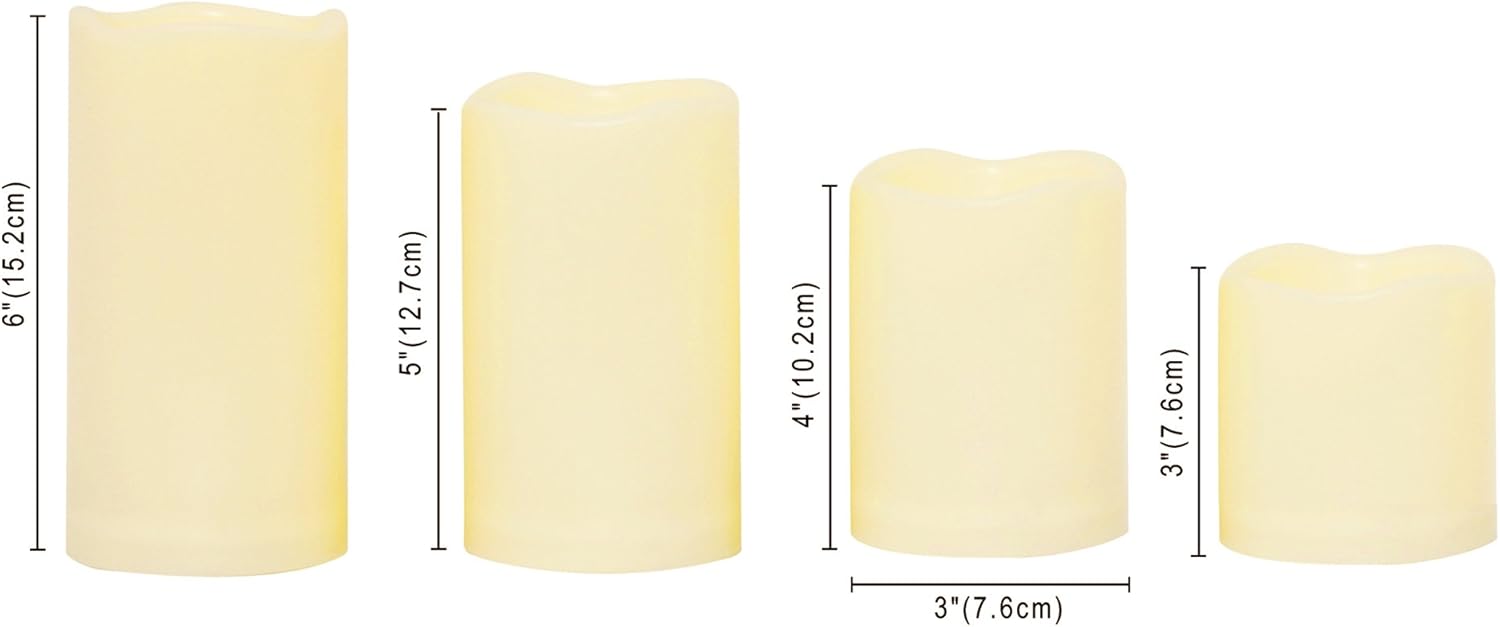 4 velas LED escalonadas sin flama, de pilas, impermeables, para exteriores, con temporizador, luz nocturna parpadeante de resina plástica, para