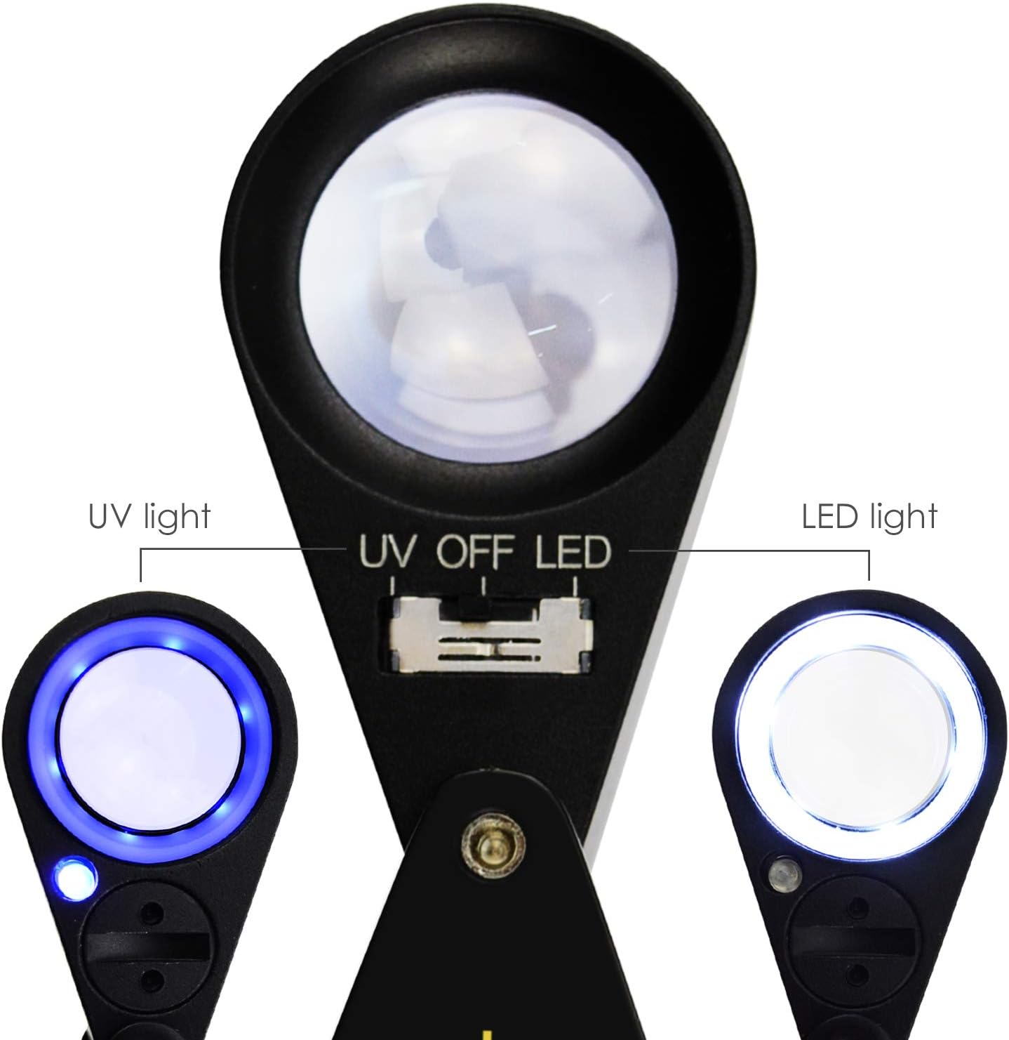 0.394 x 0.827 in lupa joyero lupa LED UV triplete lente lupa gema óptica herramienta acromática aplanática plegable bolsillo negro marco para