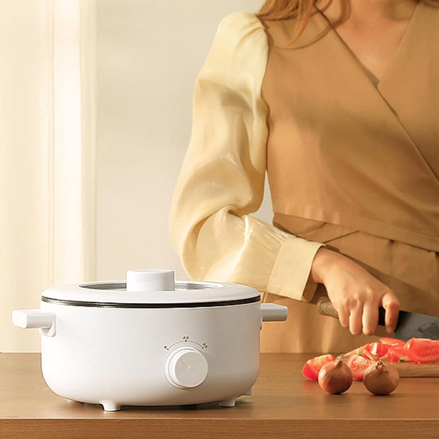 Zerodis Olla caliente eléctrica, protección contra sobrecalentamiento y hervida en seco para pasta, shabu shabu, sopa caliente, bistec, sartén
