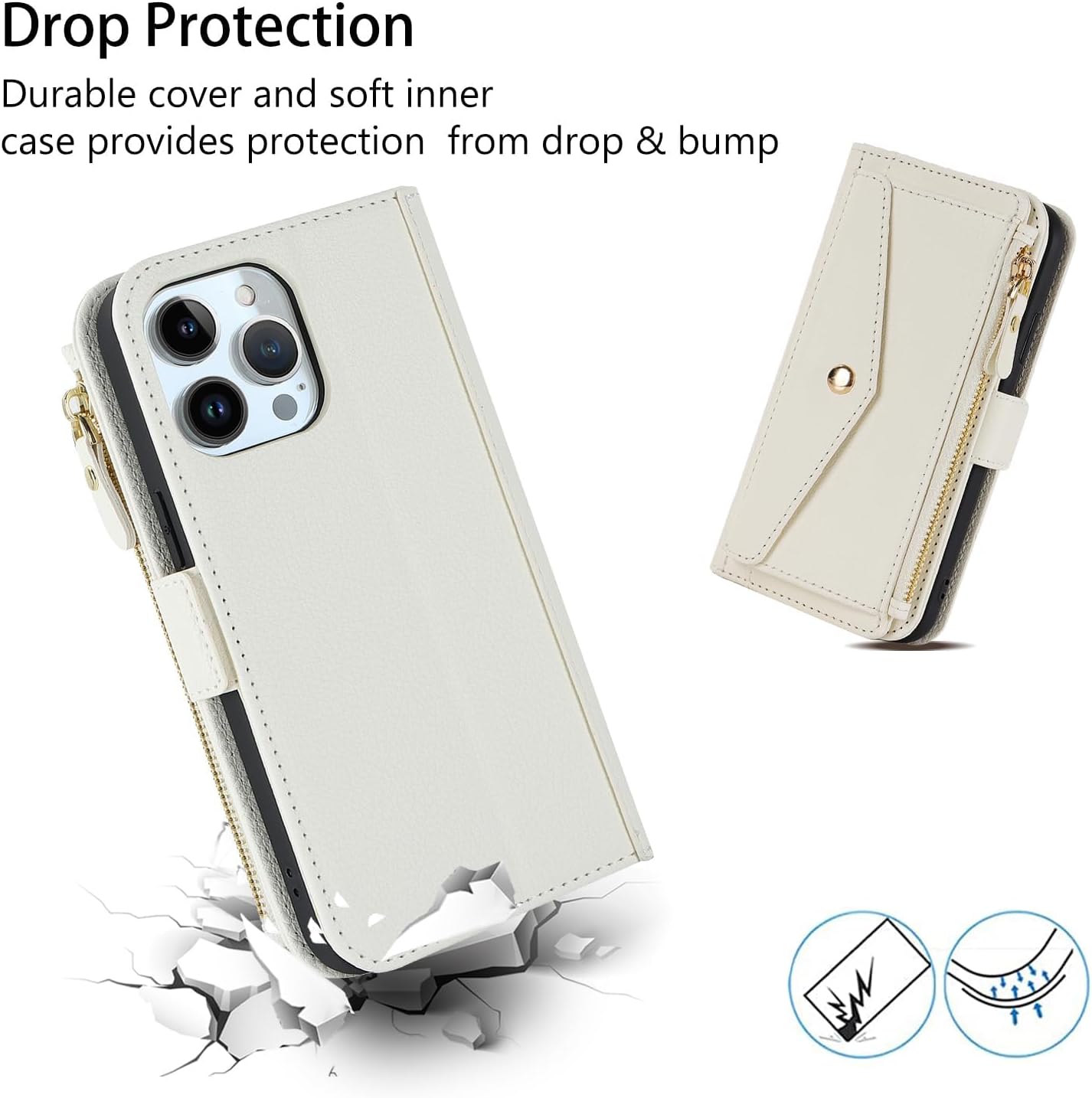 Funda tipo cartera para iPhone 12 Pro Max con tarjetero con cremallera para mujer, iPhone 12 Pro Max, fundas para teléfono, ranuras cruzadas con