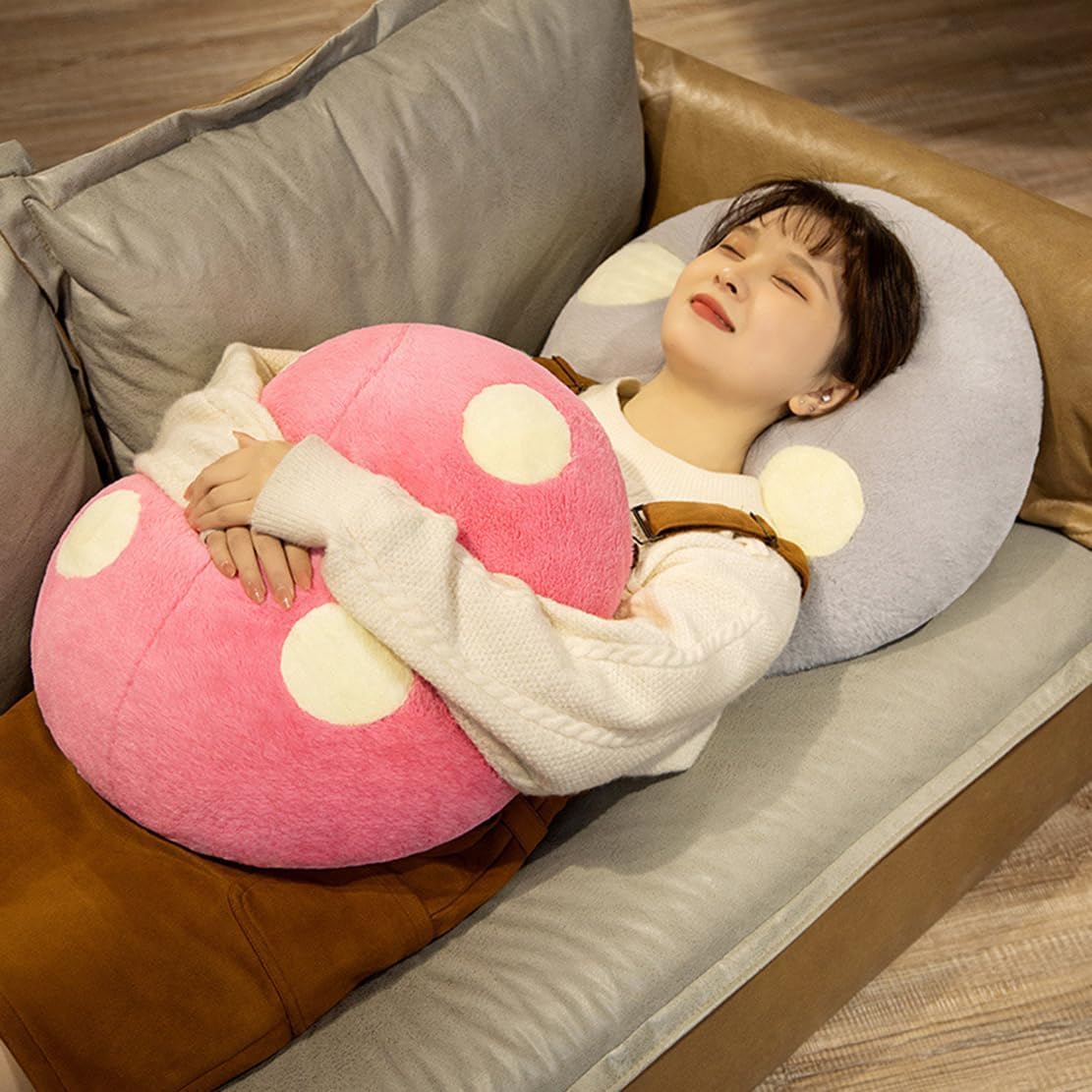 Hermosas almohadas coloridas de hongos, almohadas cómodas para el sofá (19.6 pulgadas, gris)