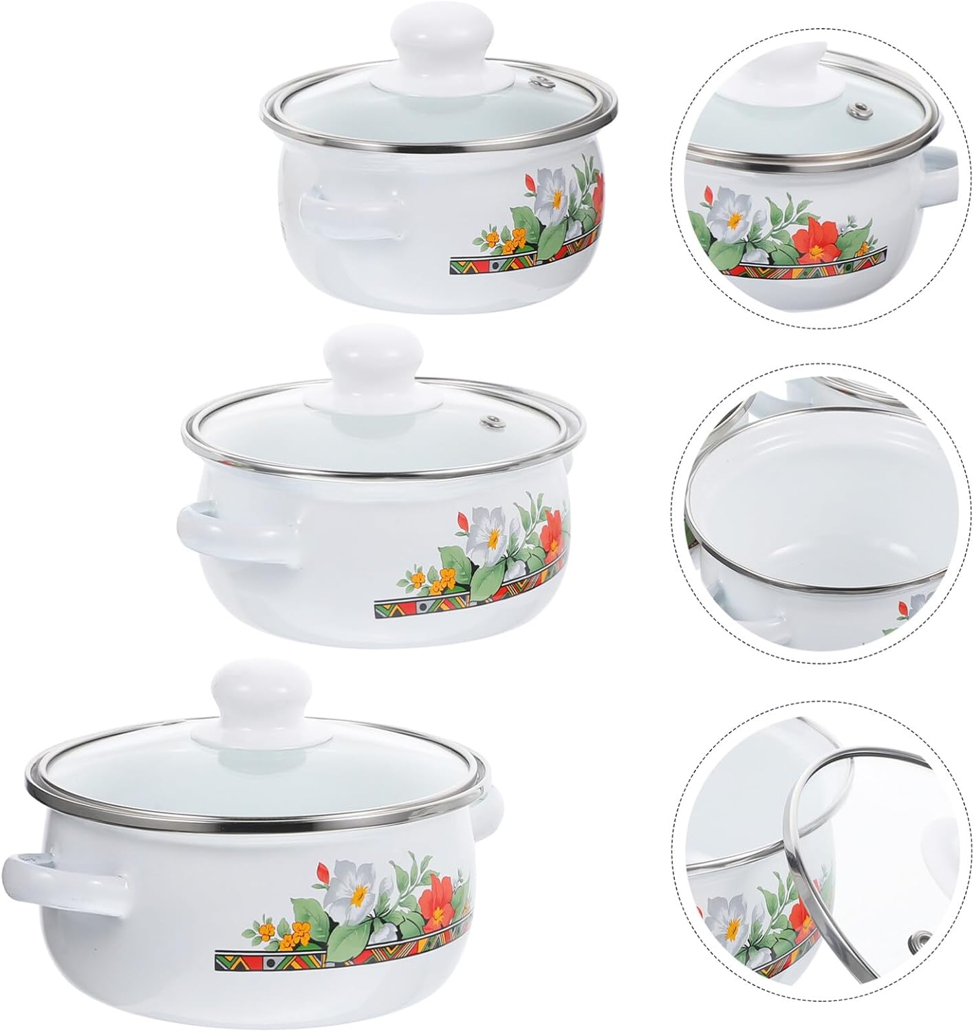 UPKOCH Olla de cocina esmaltada con tapa, olla de cocina retro antiadherente, olla de sopa floral a fuego lento para inducción, olla de pasta para