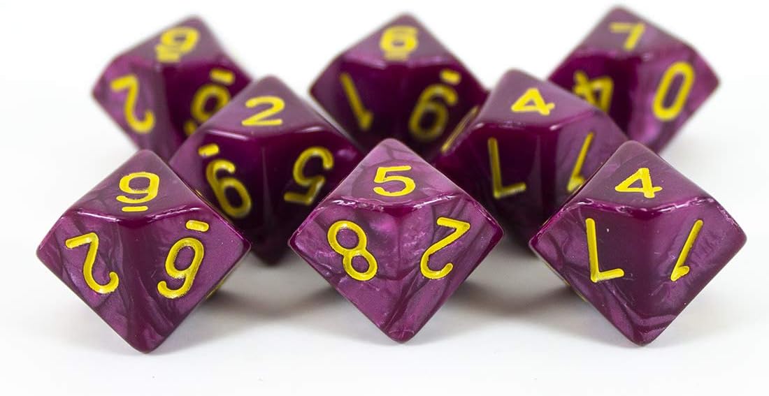Dados de perlas granate – Juego de 8 D10 – ‘Ciruela’
