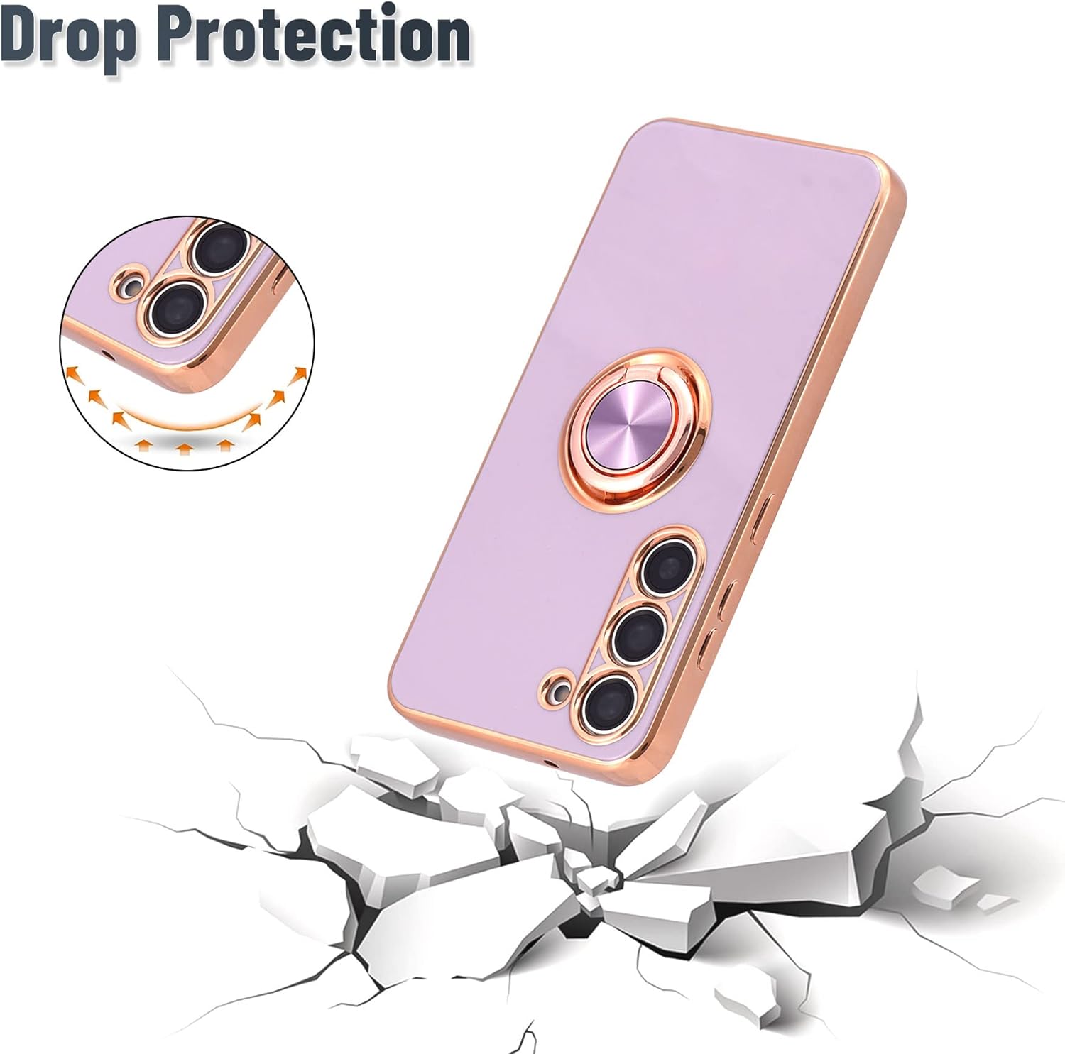 Funda protectora para Samsung Galaxy S23, delgada galvanizada protectora Samsung Galaxy S23 con soporte giratorio, funda protectora a prueba de