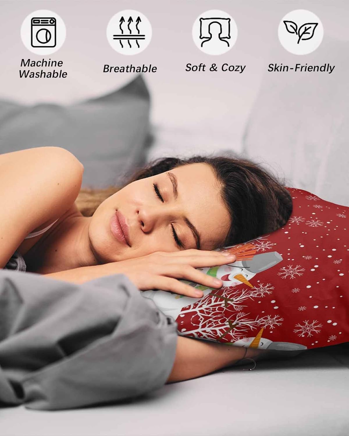 Fundas de almohada de tamaño estándar de muñeco de nieve navideño, 2 paquetes de fundas de almohada suaves decorativas para sofá de cuerpo largo
