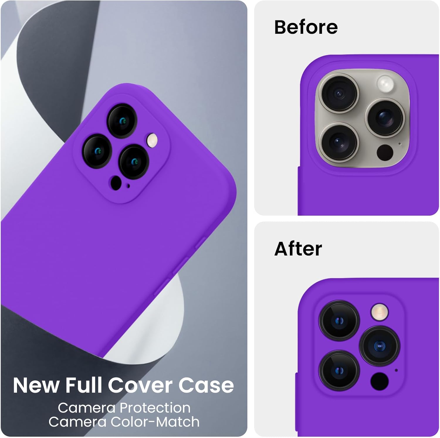 FireNova Funda diseñada para iPhone 15 Pro Max, funda de silicona mejorada protección de cámara para iPhone 15 ProMax con 2 protectores de pantalla,