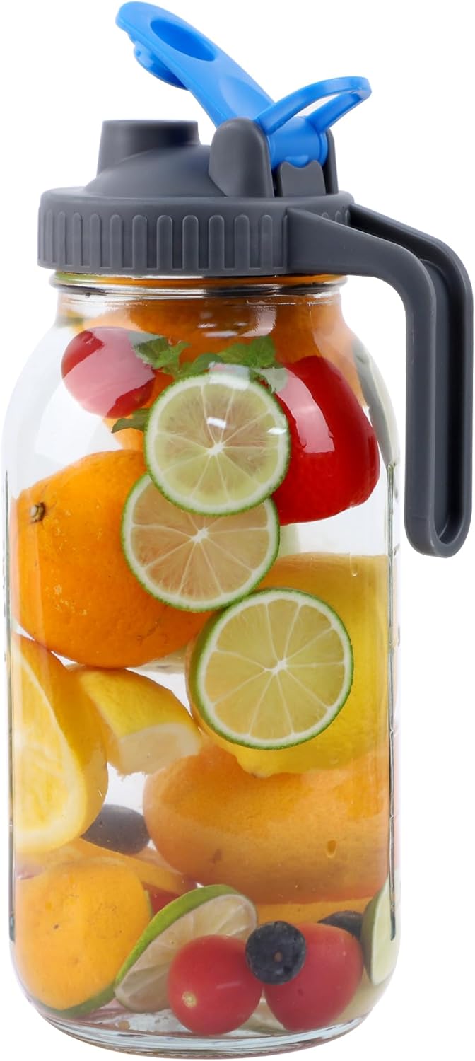 Jarra de vidrio con tapa abatible para café frío, té helado, leche, jugo, limonada