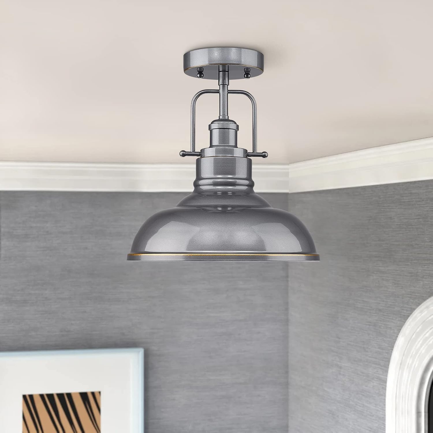 zeyu ZY41-F SG – Lámpara de techo industrial moderna de montaje semiempotrado de 11 pulgadas para cocina, dormitorio, loft, acabado gris, ZY41-F SG