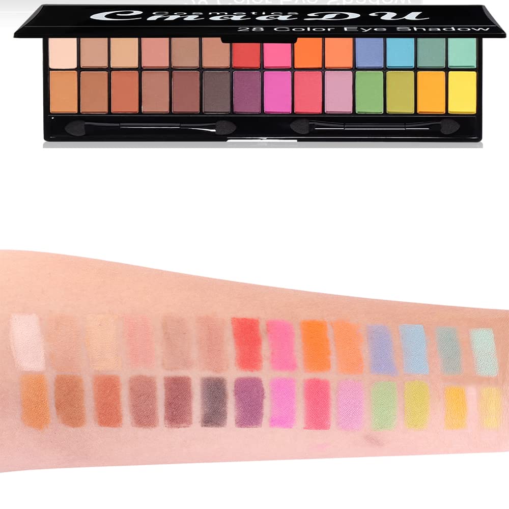 MEIBANFA Paleta de sombras de ojos de 28 colores, paleta de maquillaje de ojos, mate, brillante, duradera, impermeable, con cepillo de espejo,