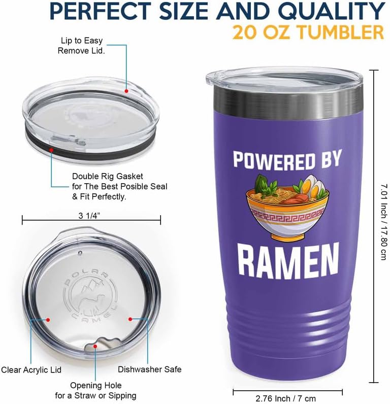 Ramen Lover Purple Edition Vaso de 20 onzas  Alimentado por ramen  Food Lovers pollo, calabaza, vegano, despensa, fideos picantes