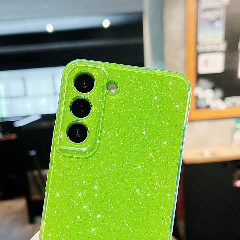 MINSCOSE Funda compatible con Samsung Galaxy S22 5G, bonito color neón brillante, con purpurina, delgada, delgada, a prueba de golpes, de silicona,