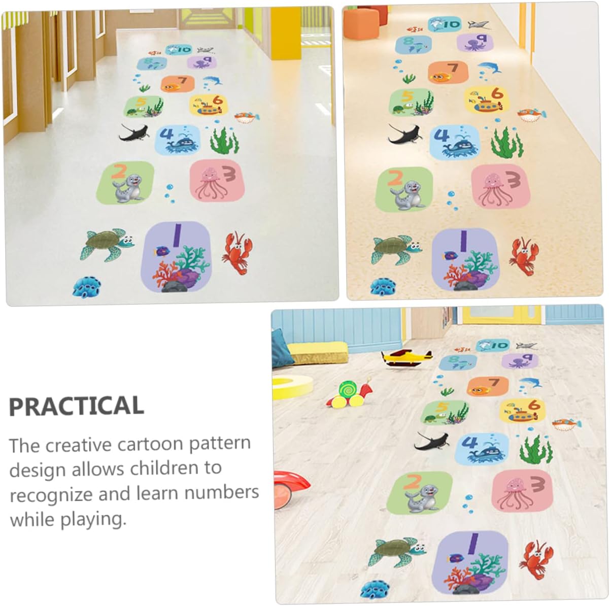 SAFIGLE 1 hoja de pegatinas decorativas de Hopscotch Game Sticker Animales Digital Hopscotch Game Rugs Nursery Room Pegatinas de suelo Pegatina de