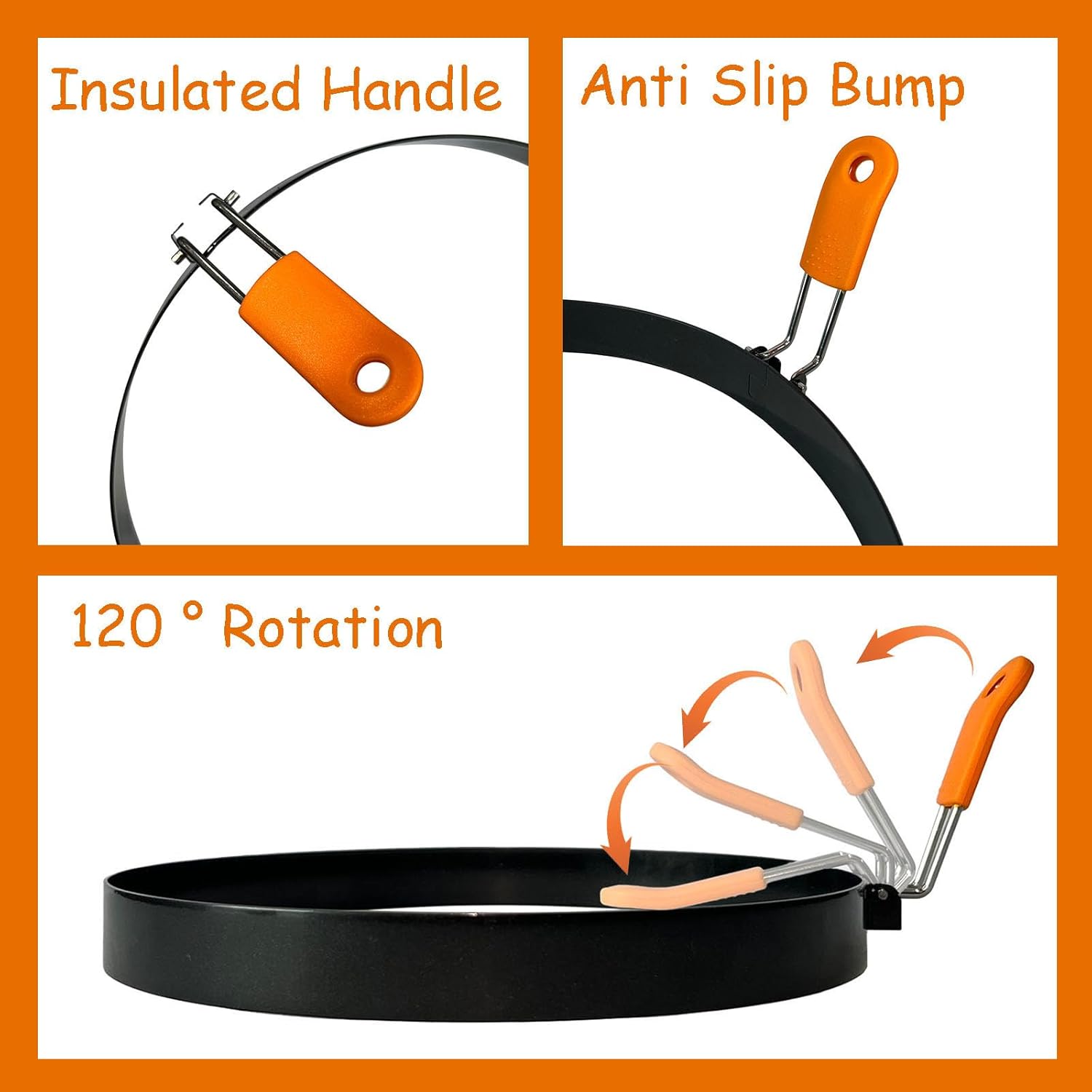 Molde para panqueques de 8 pulgadas, paquete de 2 anillos para tortitas de tortilla, antiadherentes, de acero inoxidable, redondos, con mango