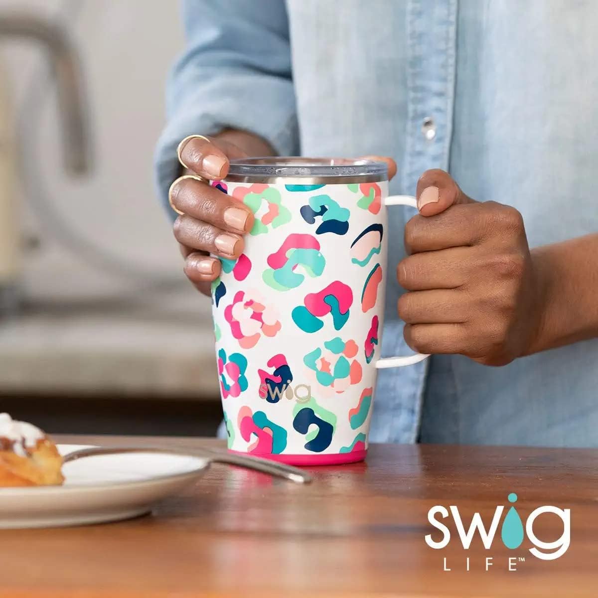 Swig – Taza de viaje de 18 onzas, vaso aislado con asa y tapa, apto para vasos, apto para lavavajillas, taza de café aislada de acero inoxidable con