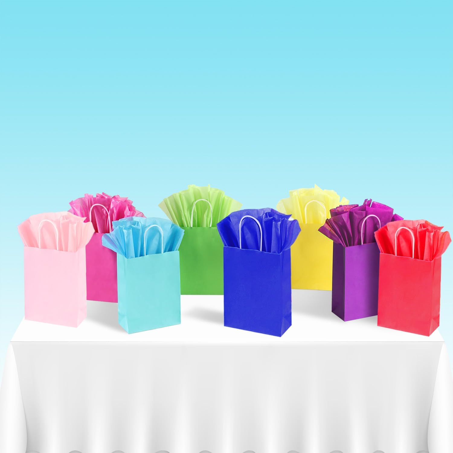 BLEWINDZ 24 bolsas de regalo pequeñas con pañuelos, bolsas de regalo de fiesta para niños, bolsas de regalo arcoíris para cumpleaños, baby showers,